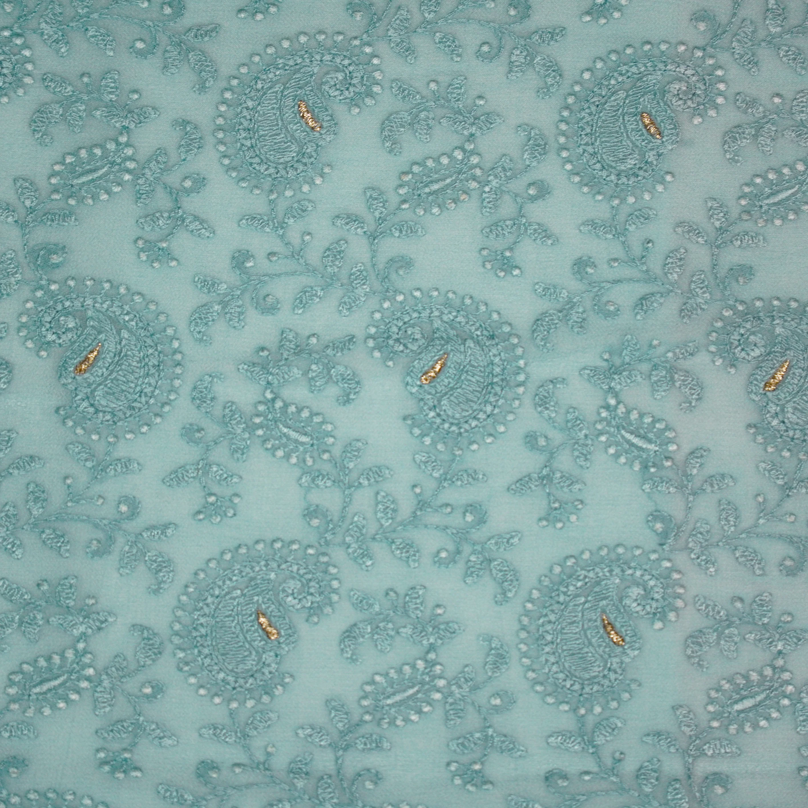 Ekani Light Blue Viscose Georgette Embroidered Fabric in Jaal Pattern - Image 3