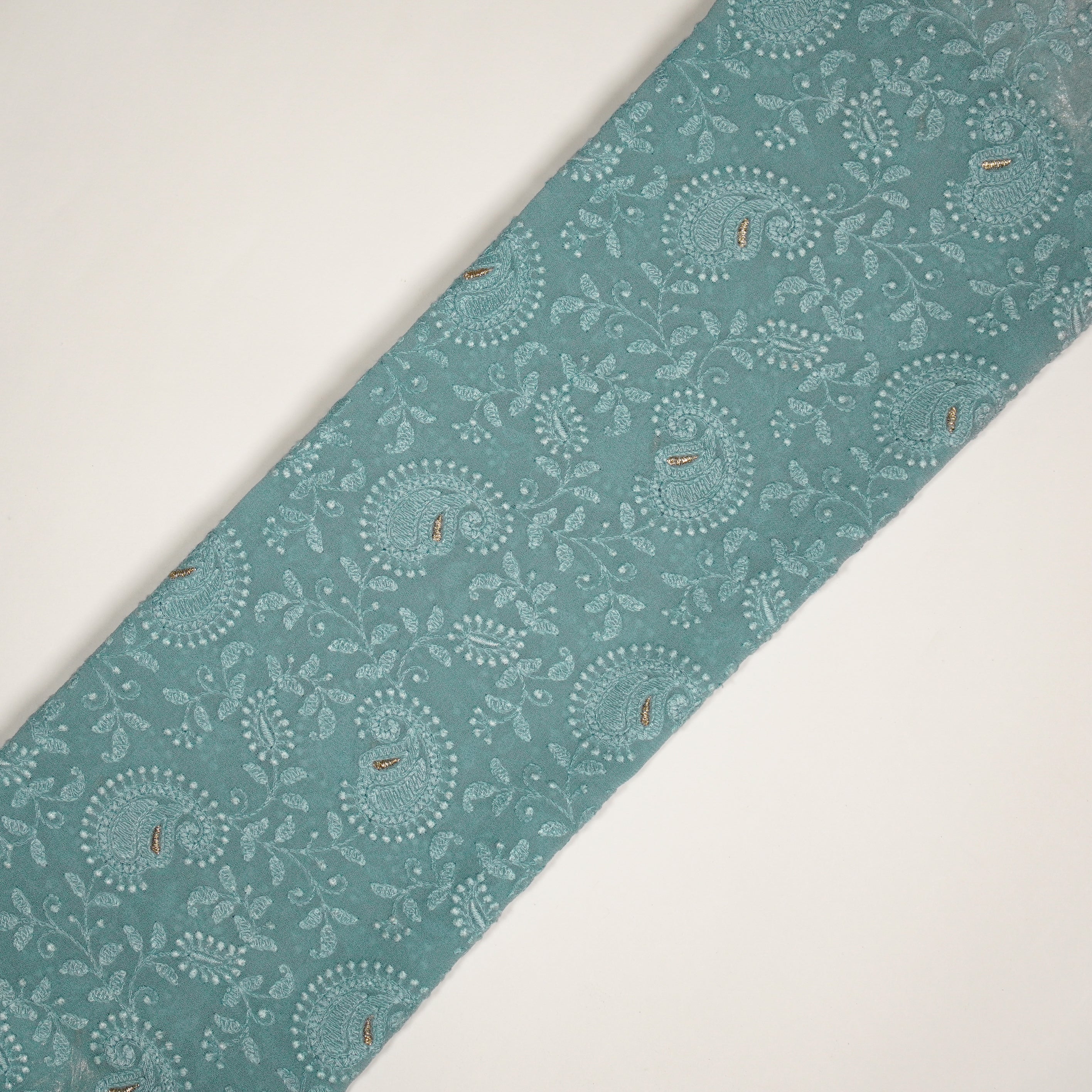 Ekani Light Blue Viscose Georgette Embroidered Fabric in Jaal Pattern - Image 4