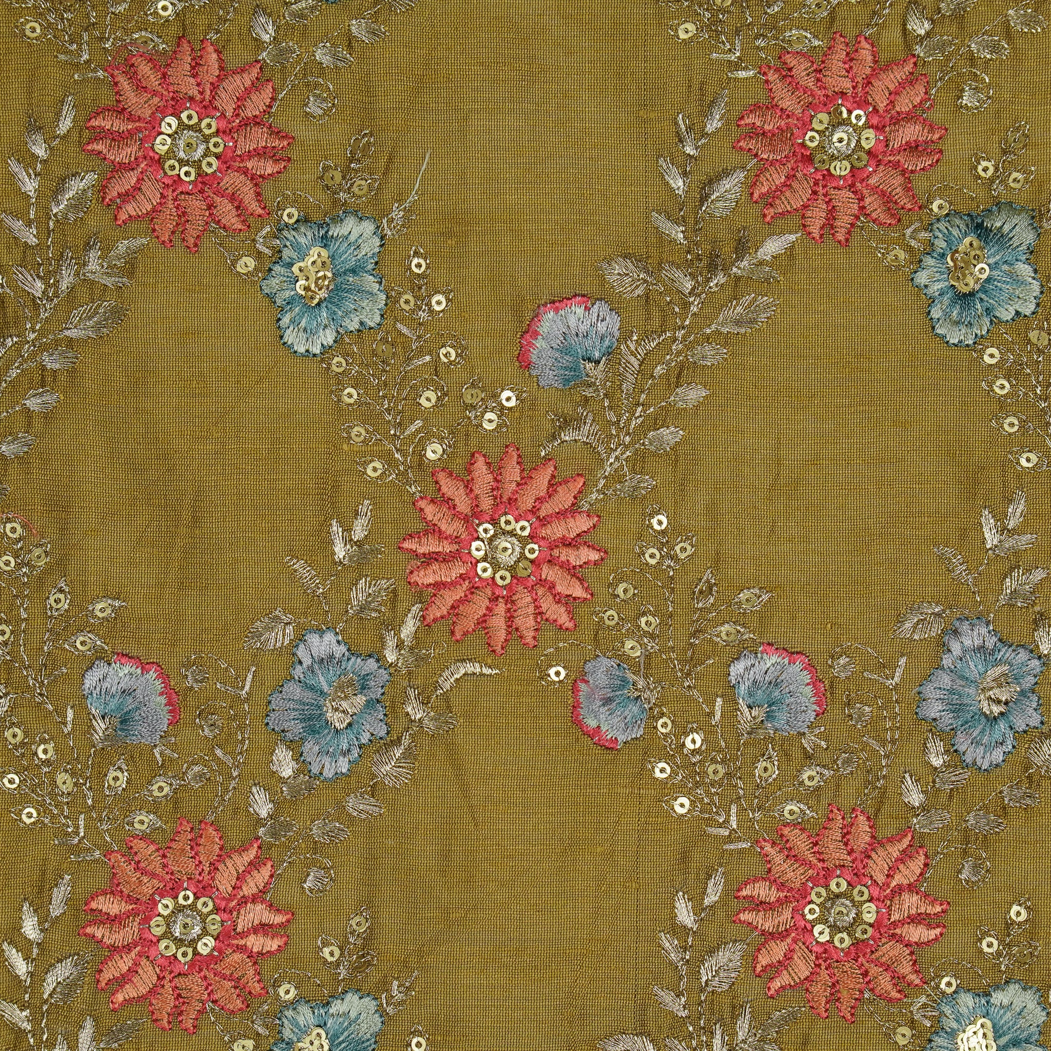 Esana Chiku Viscose Raw Silk Embroidered Fabric in Jaal Pattern - Image 3