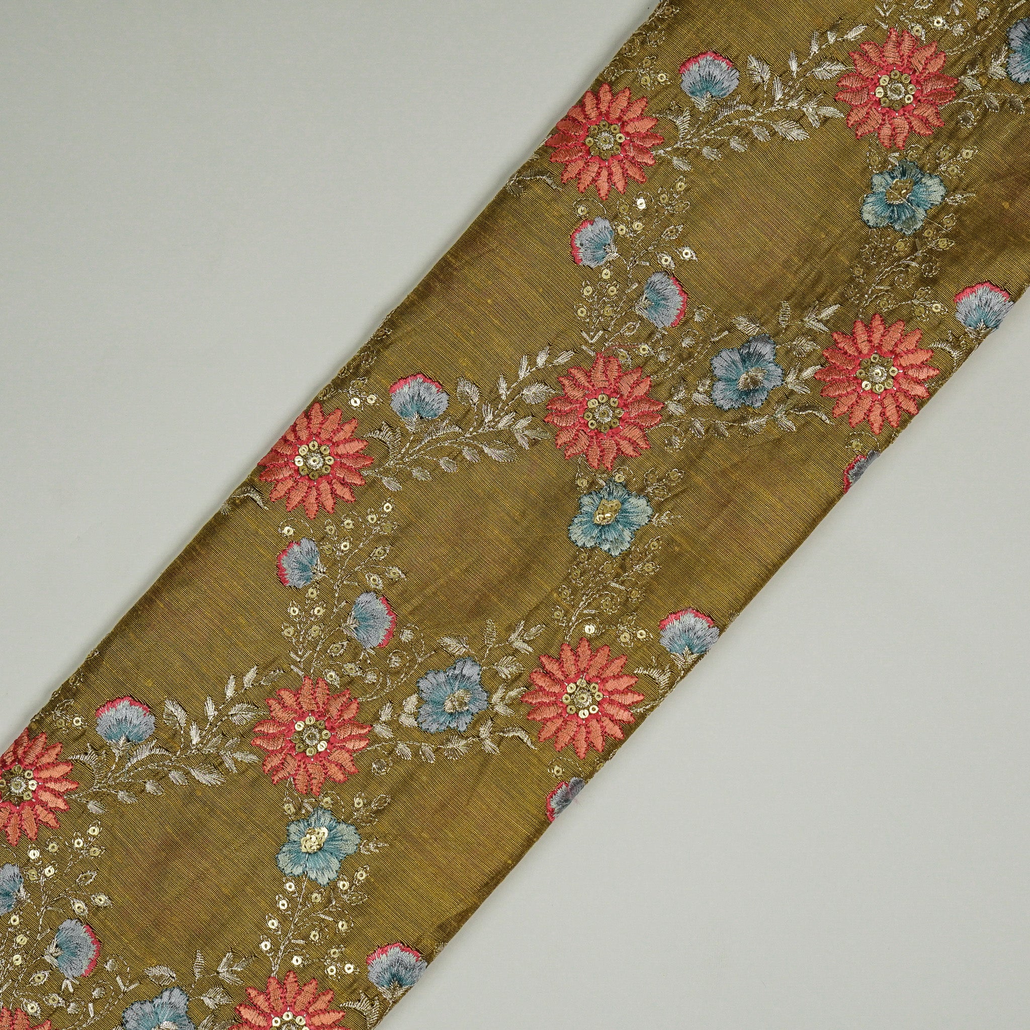 Esana Chiku Viscose Raw Silk Embroidered Fabric in Jaal Pattern - Image 4