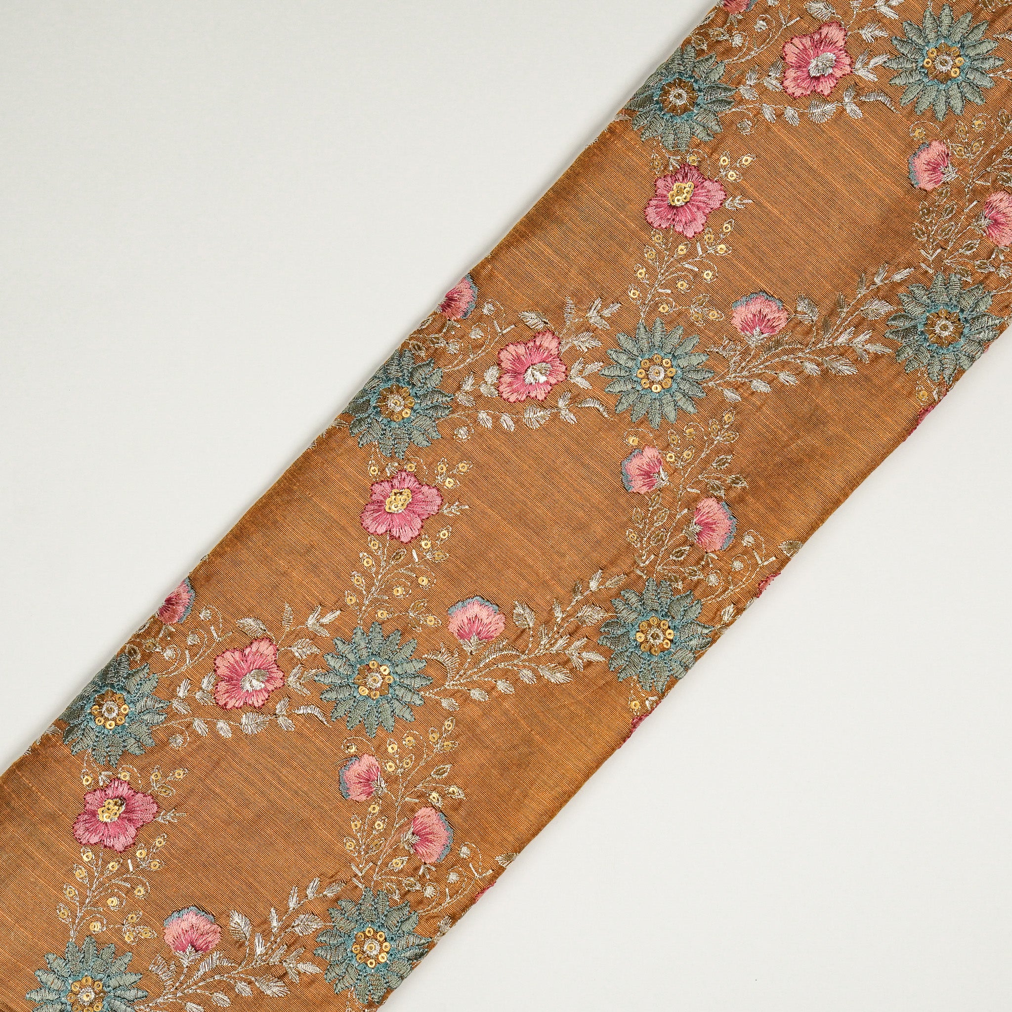 Esana Mustard Viscose Raw Silk Embroidered Fabric in Jaal Pattern - Image 4