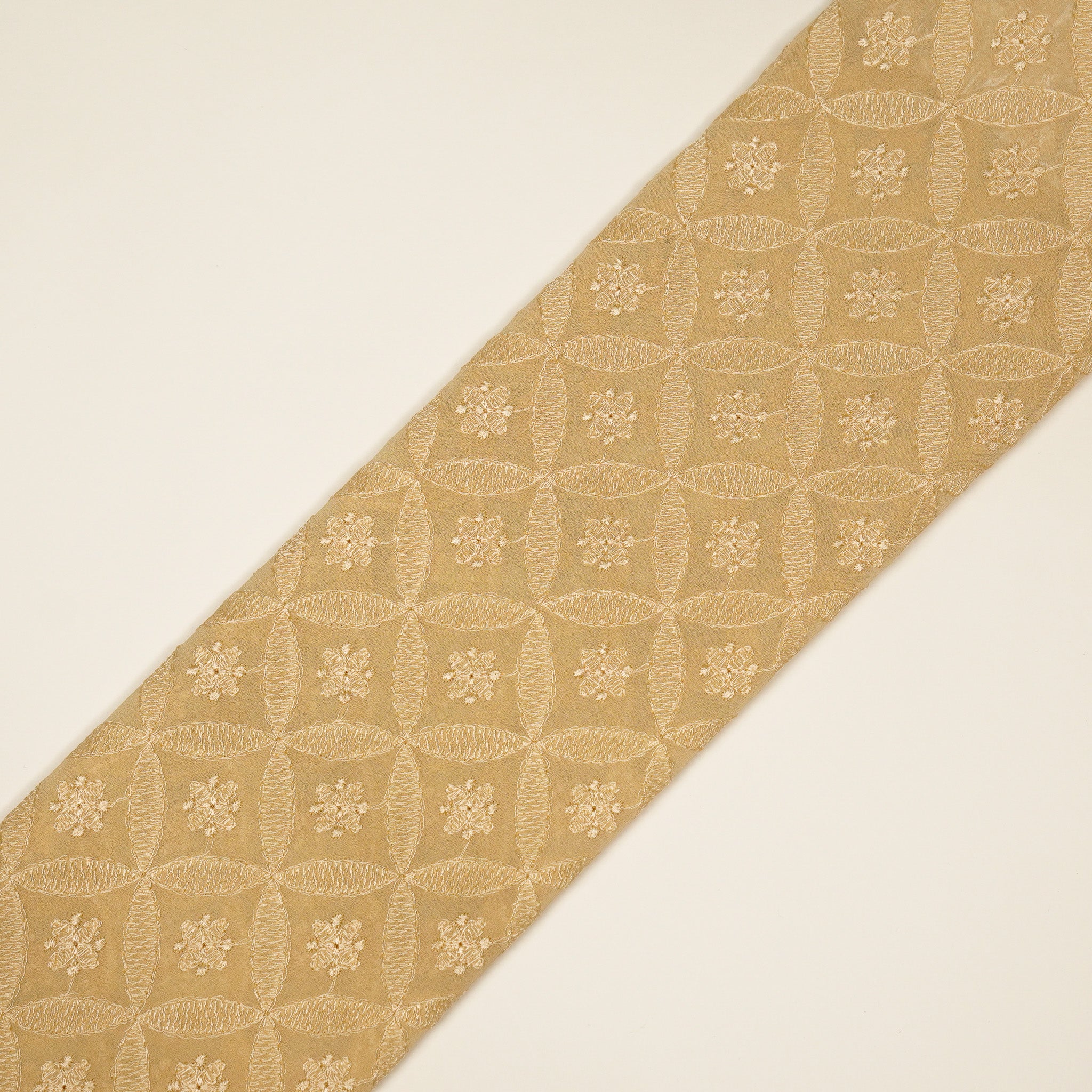 Eshal Beige Viscose Georgette Embroidered Fabric in Jaal Pattern - Image 4