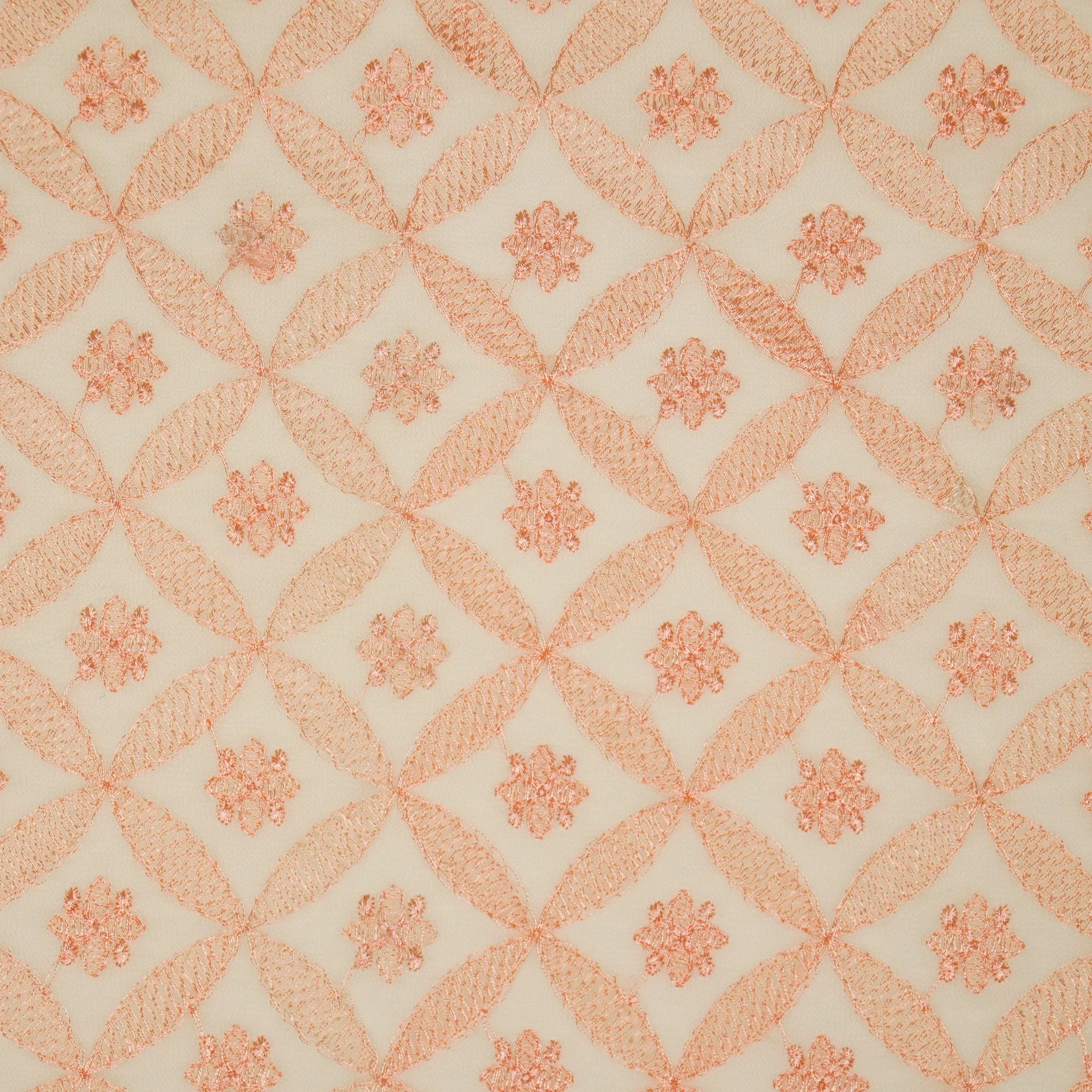 Eshal Cream Viscose Georgette Embroidered Fabric in Jaal Pattern - Image 3
