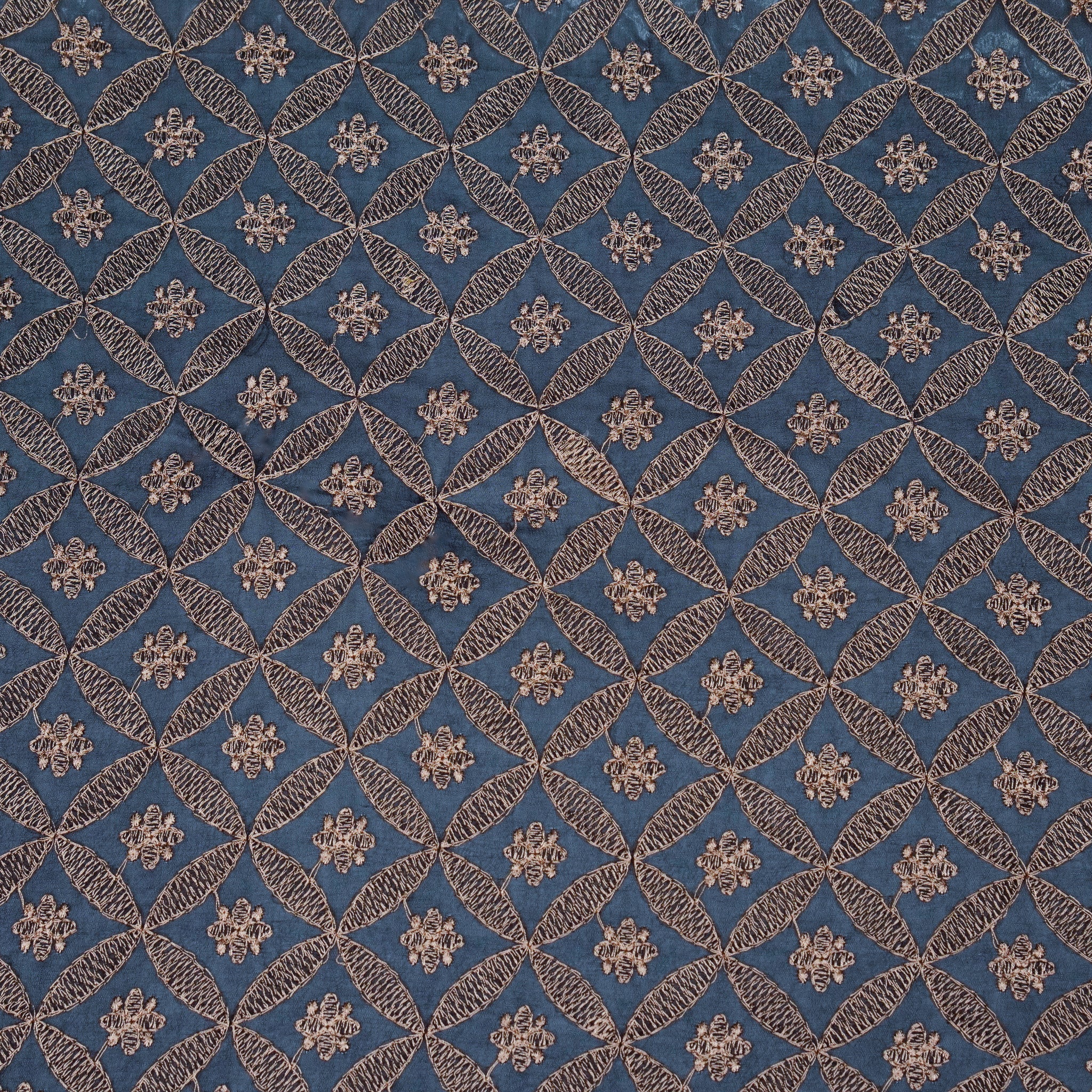 Eshal Navy Blue Viscose Georgette Embroidered Fabric in Jaal Pattern - Image 2