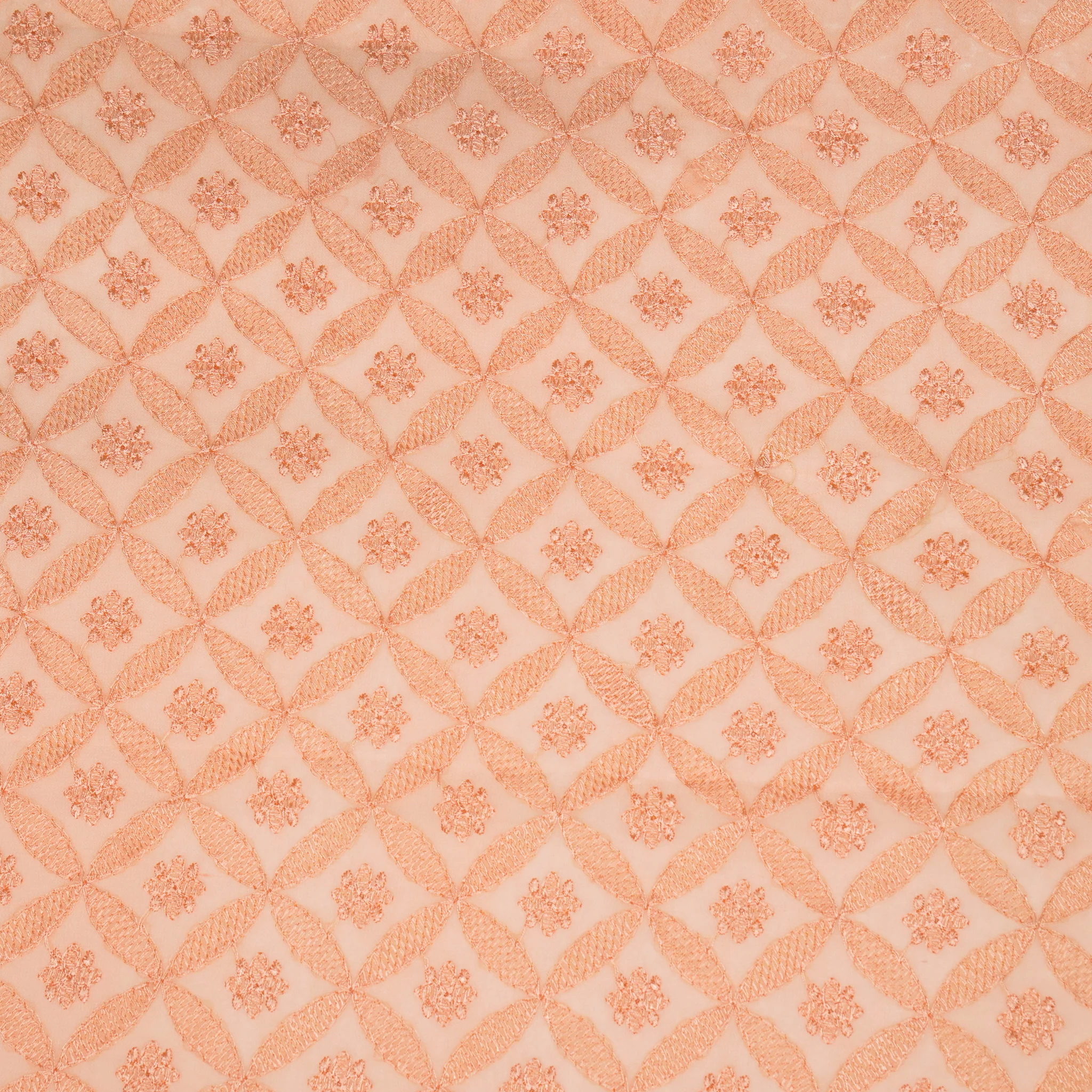 Eshal Peach Viscose Georgette Embroidered Fabric in Jaal Pattern - Image 2