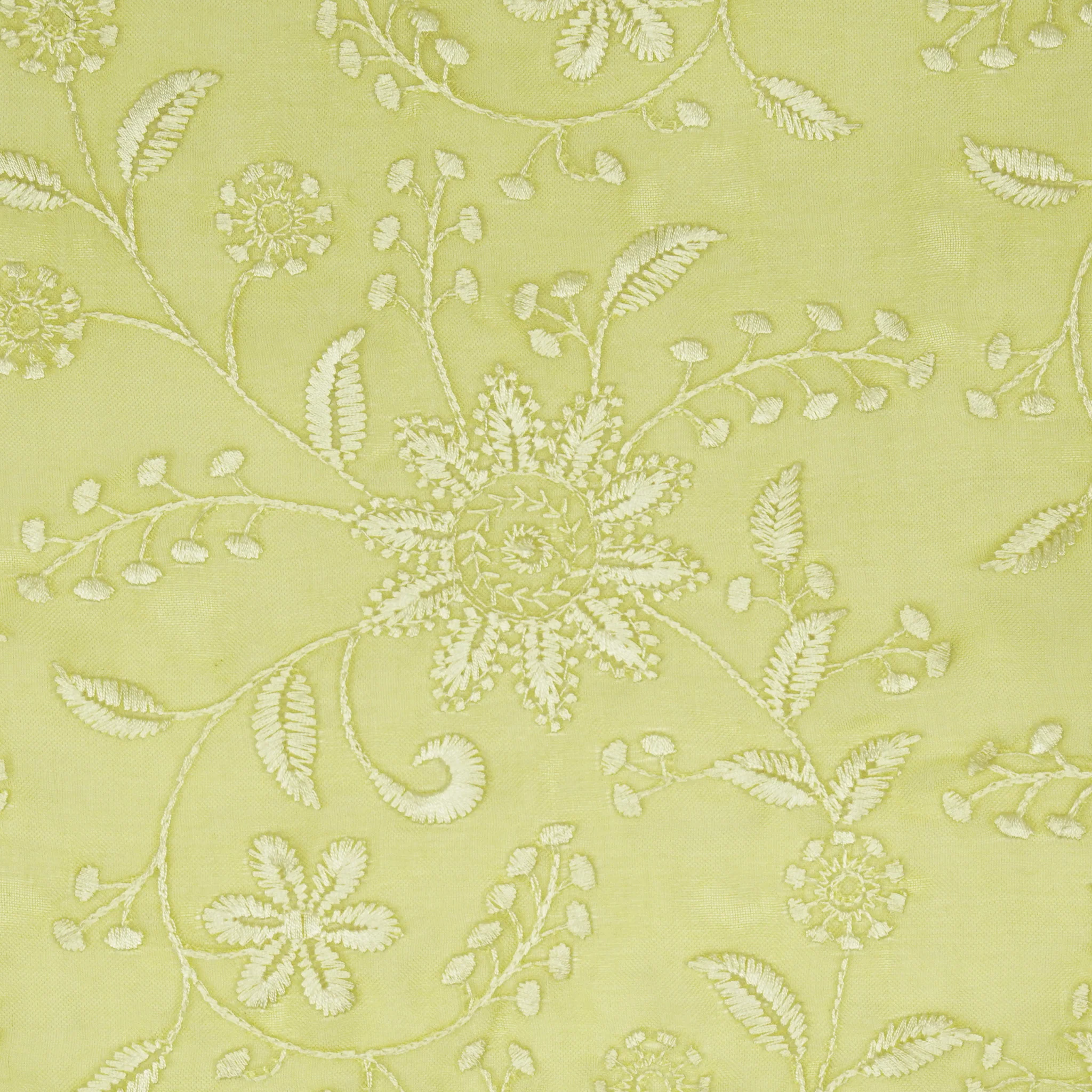 Esita Lemon Viscose Organza Embroidered Fabric in Jaal Pattern - Image 3