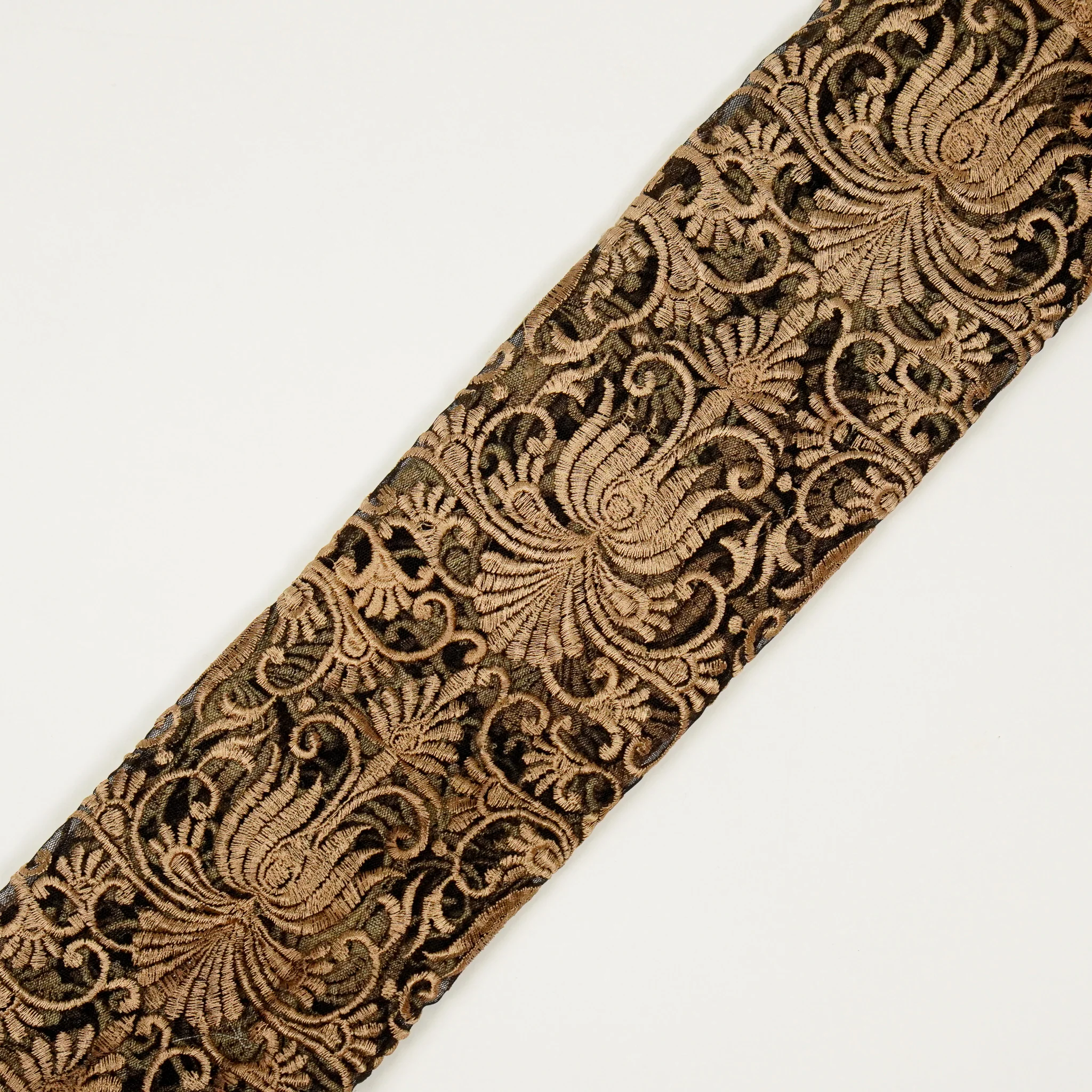 Esra Black Nylon Net Embroidered Fabric in Jaal Pattern - Image 4