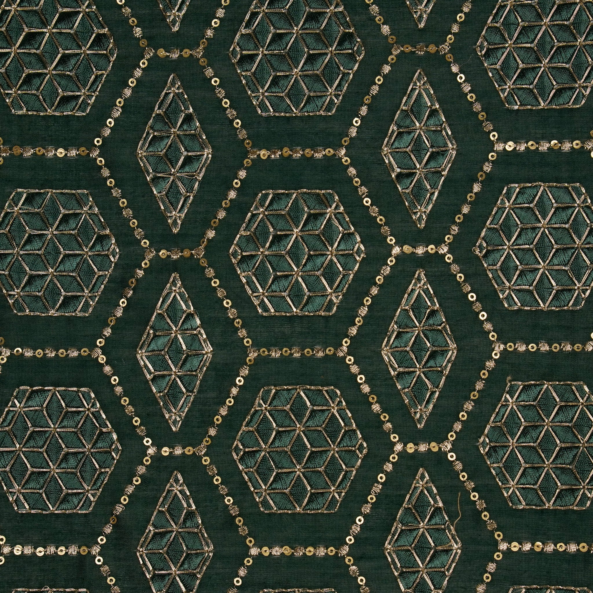 Fahm Sequins Bottle Green Chanderi Embroidered Fabric in Jaal Pattern - Image 3