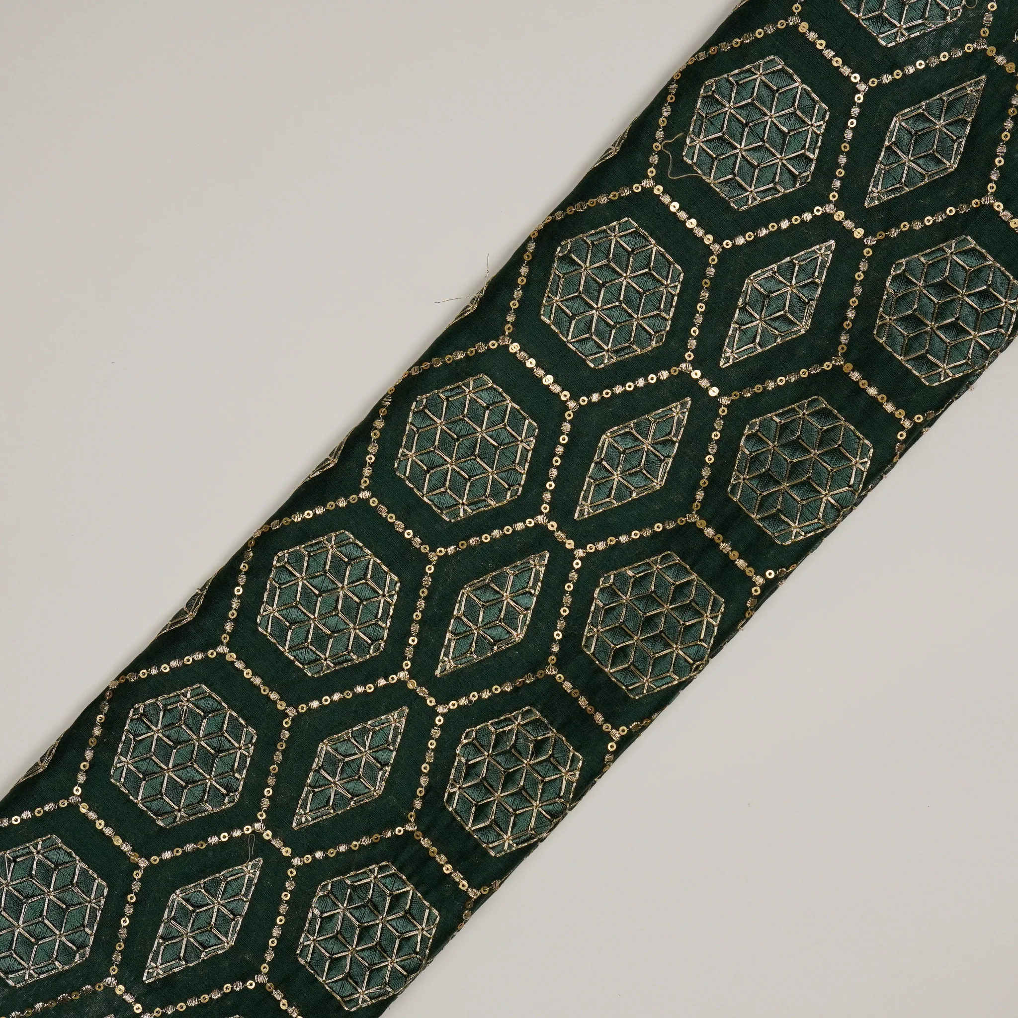 Fahm Sequins Bottle Green Chanderi Embroidered Fabric in Jaal Pattern - Image 4