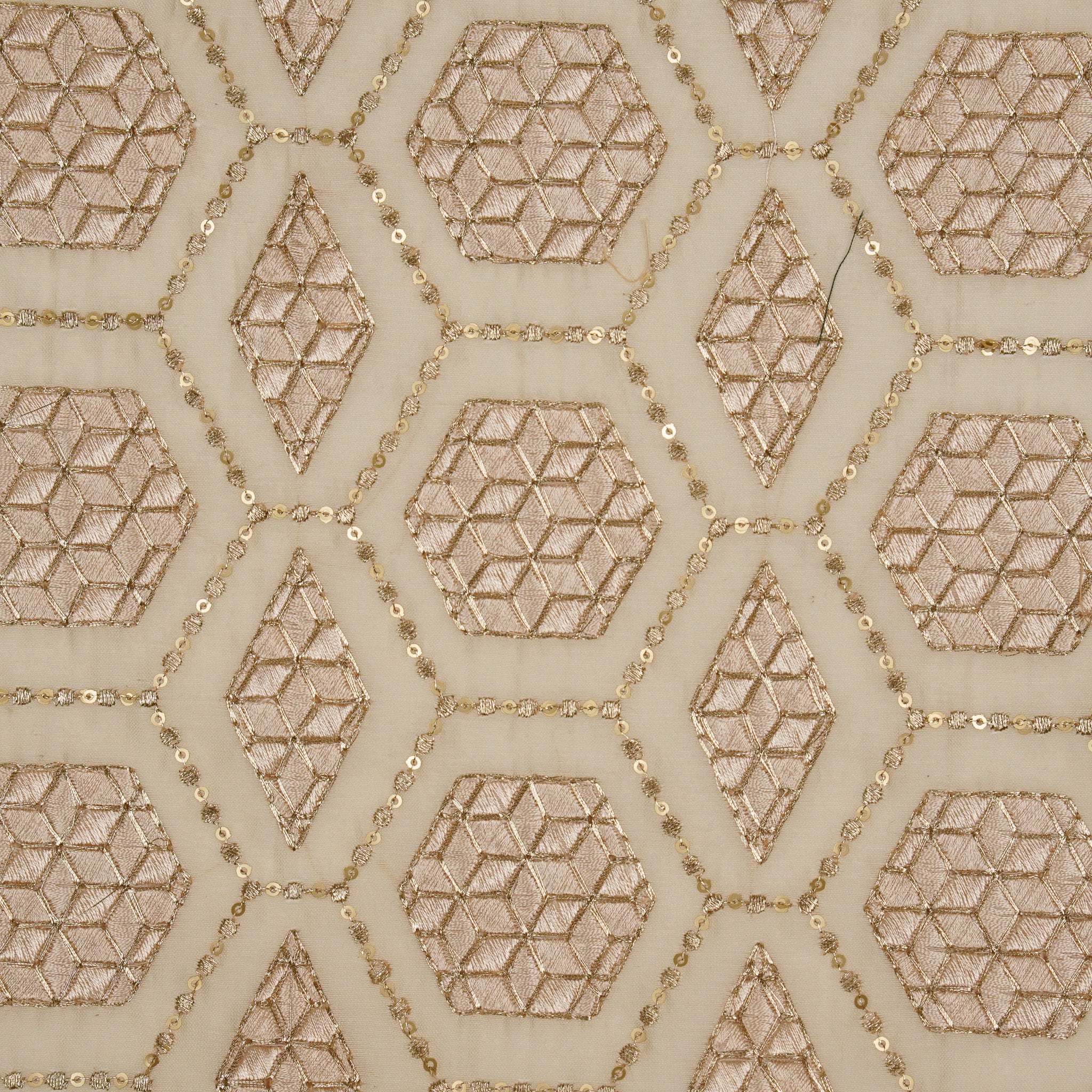 Fahm Sequins Cream Chanderi Embroidered Fabric in Jaal Pattern - Image 3