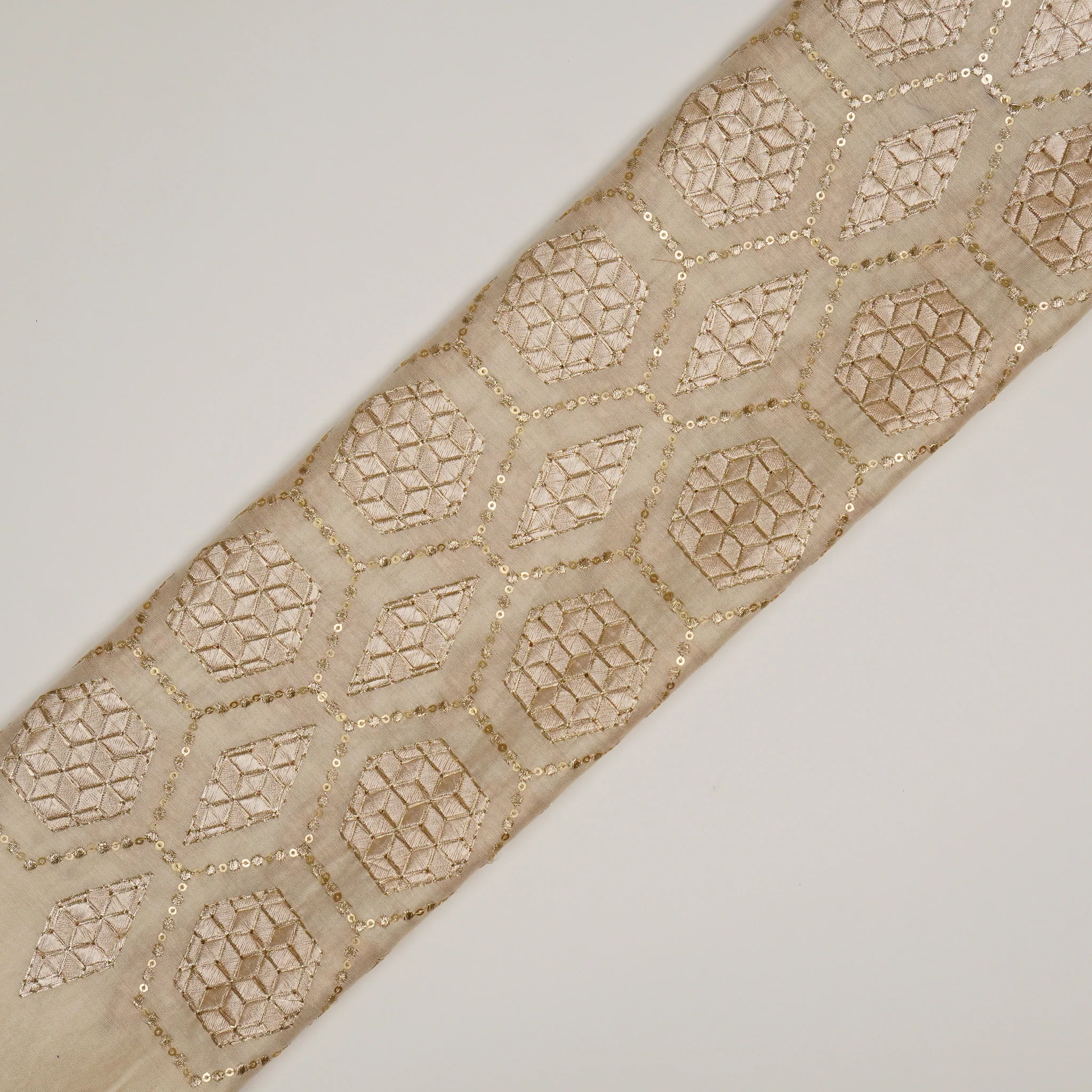 Fahm Sequins Cream Chanderi Embroidered Fabric in Jaal Pattern - Image 4