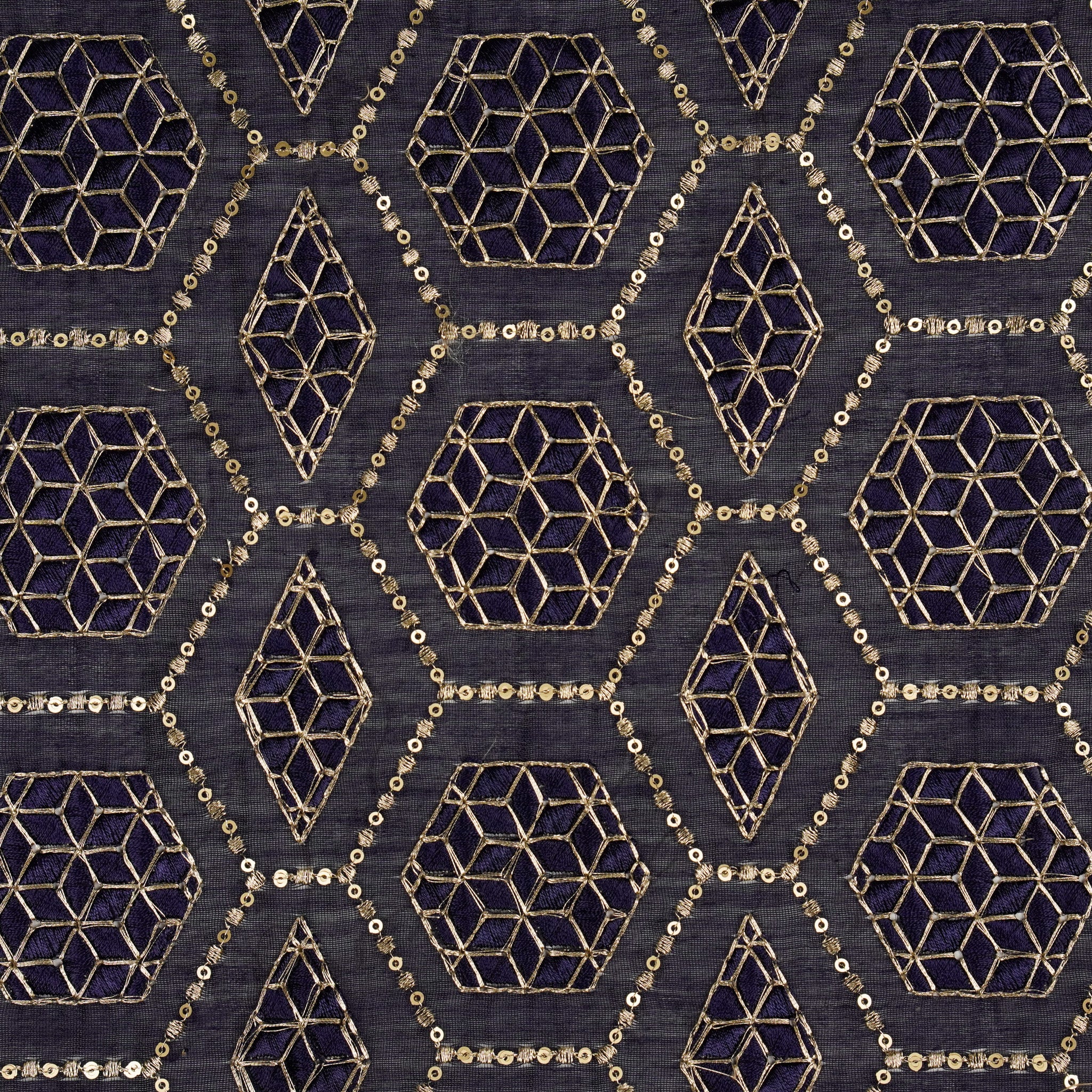 Fahm Sequins Navy Blue Chanderi Embroidered Fabric in Jaal Pattern - Image 3