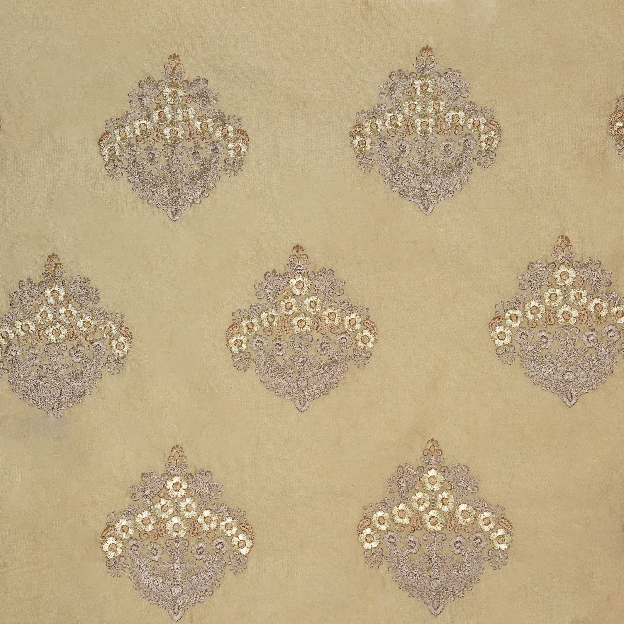 Famya Beige Chanderi Embroidered Fabric in Buta Pattern - Image 3