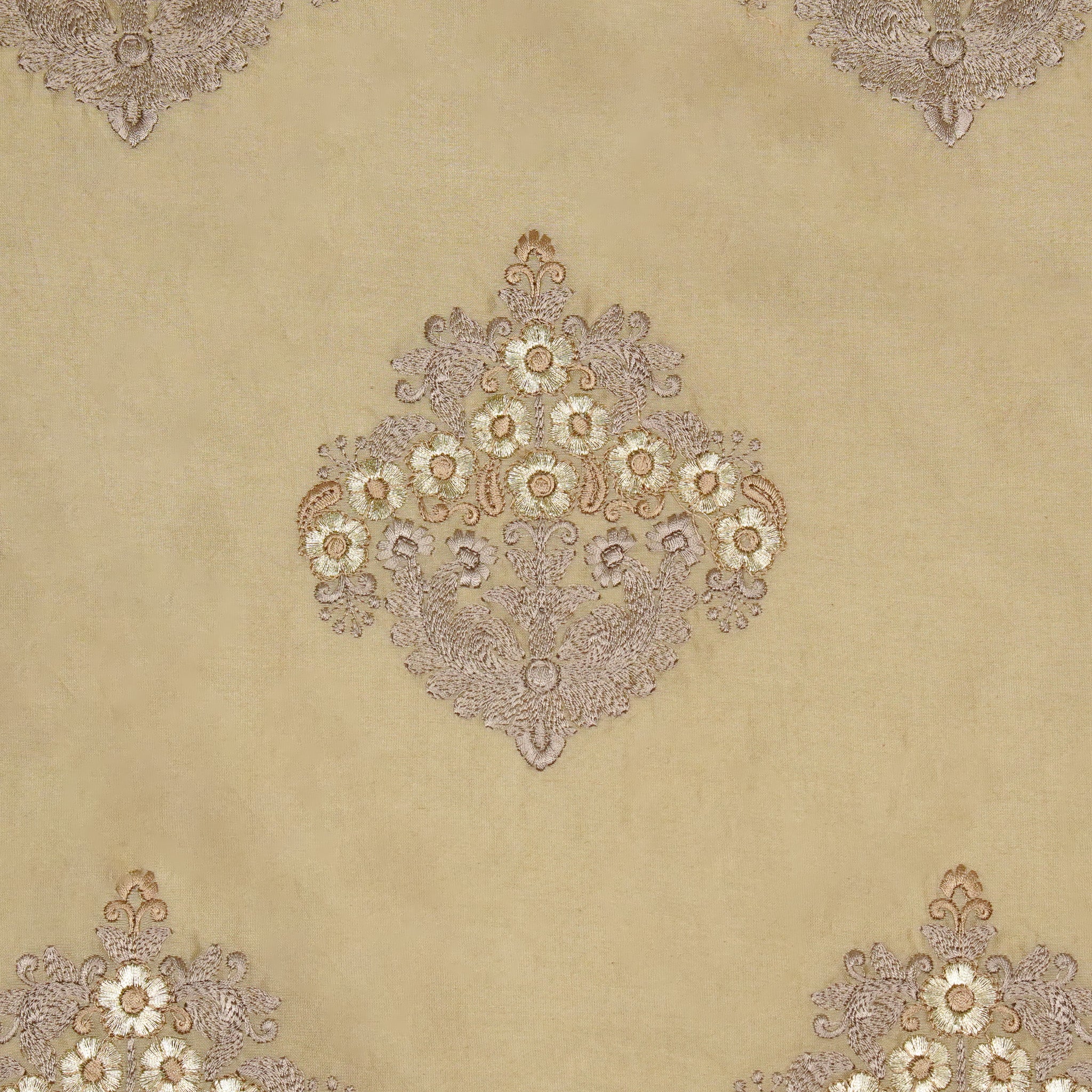 Famya Beige Chanderi Embroidered Fabric in Buta Pattern - Image 4