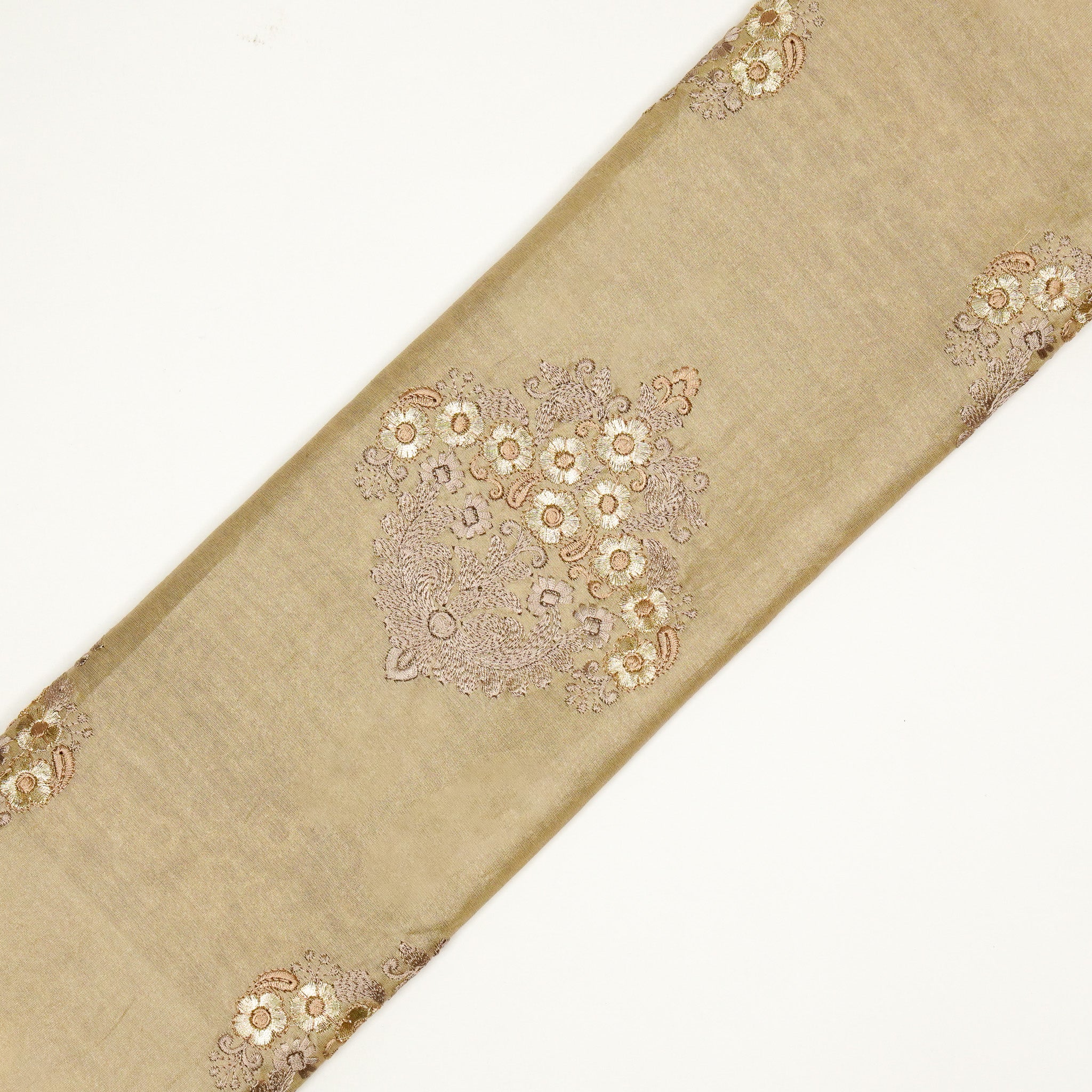 Famya Beige Chanderi Embroidered Fabric in Buta Pattern - Image 5