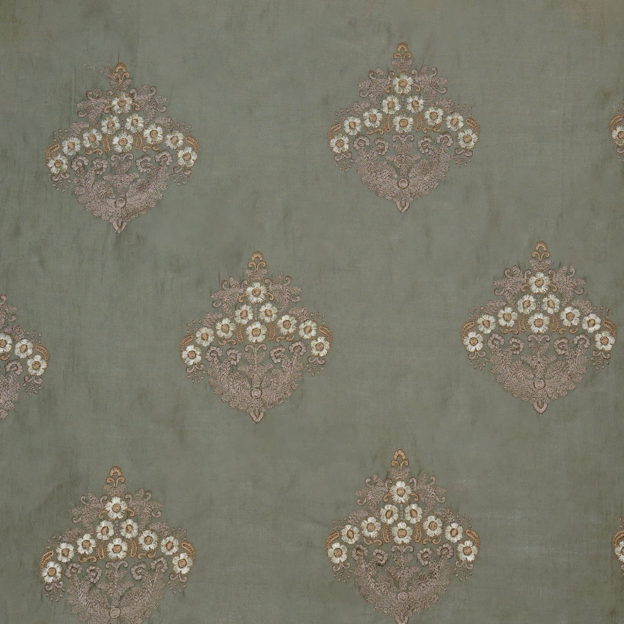 Famya Muddy Grey Chanderi Embroidered Fabric in Buta Pattern - Image 3