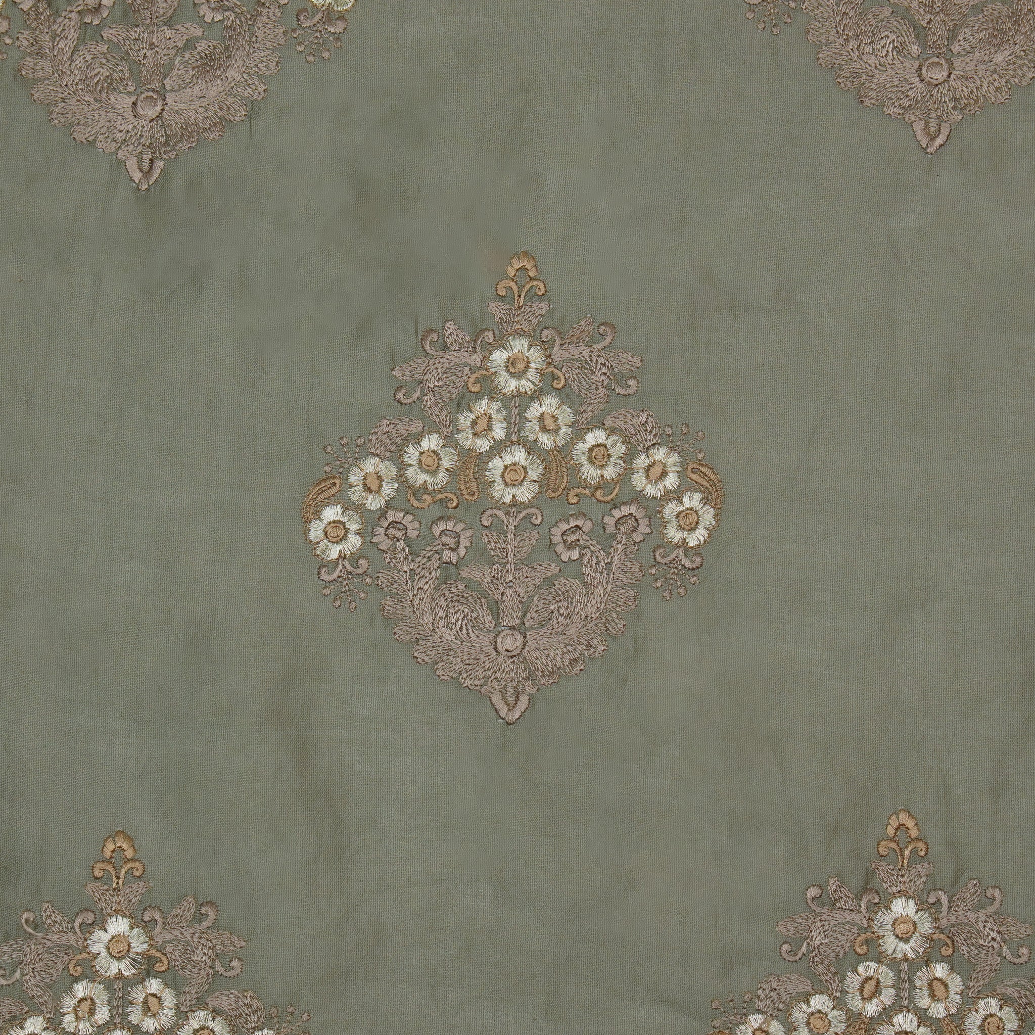 Famya Muddy Grey Chanderi Embroidered Fabric in Buta Pattern - Image 4