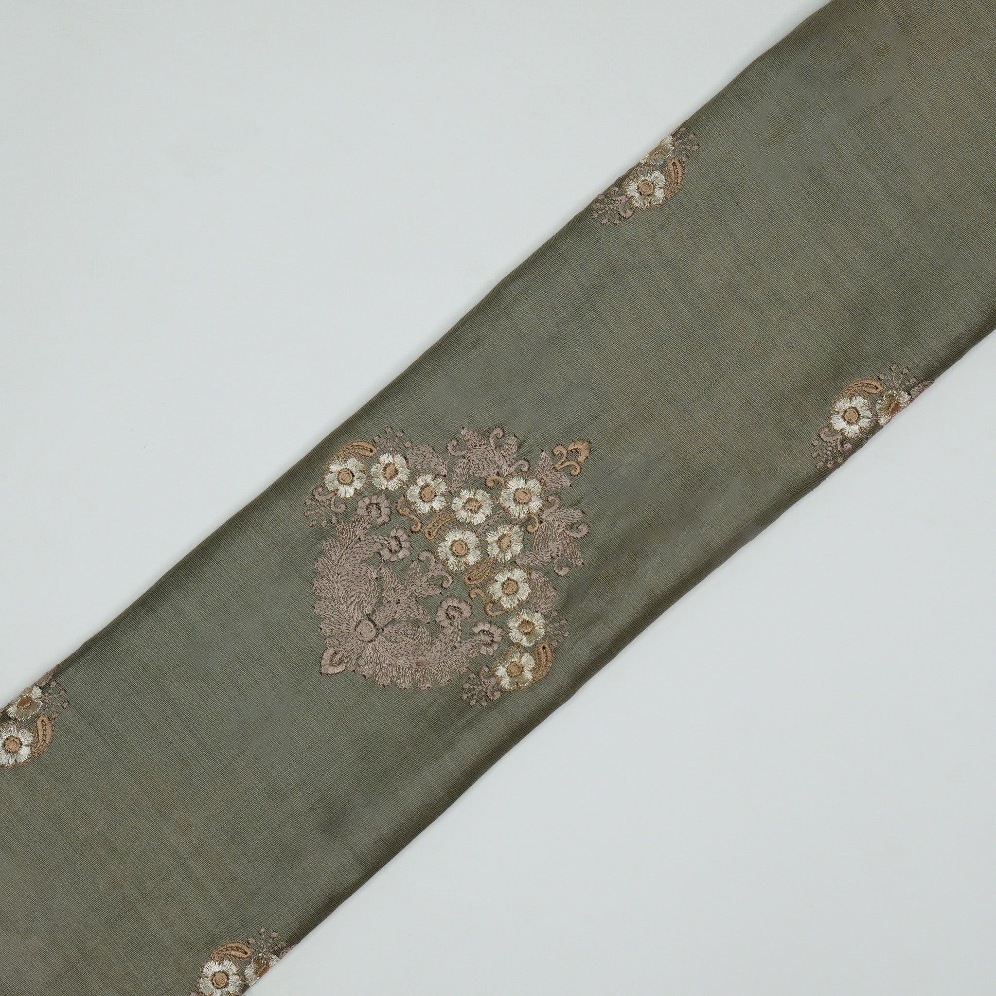 Famya Muddy Grey Chanderi Embroidered Fabric in Buta Pattern - Image 5