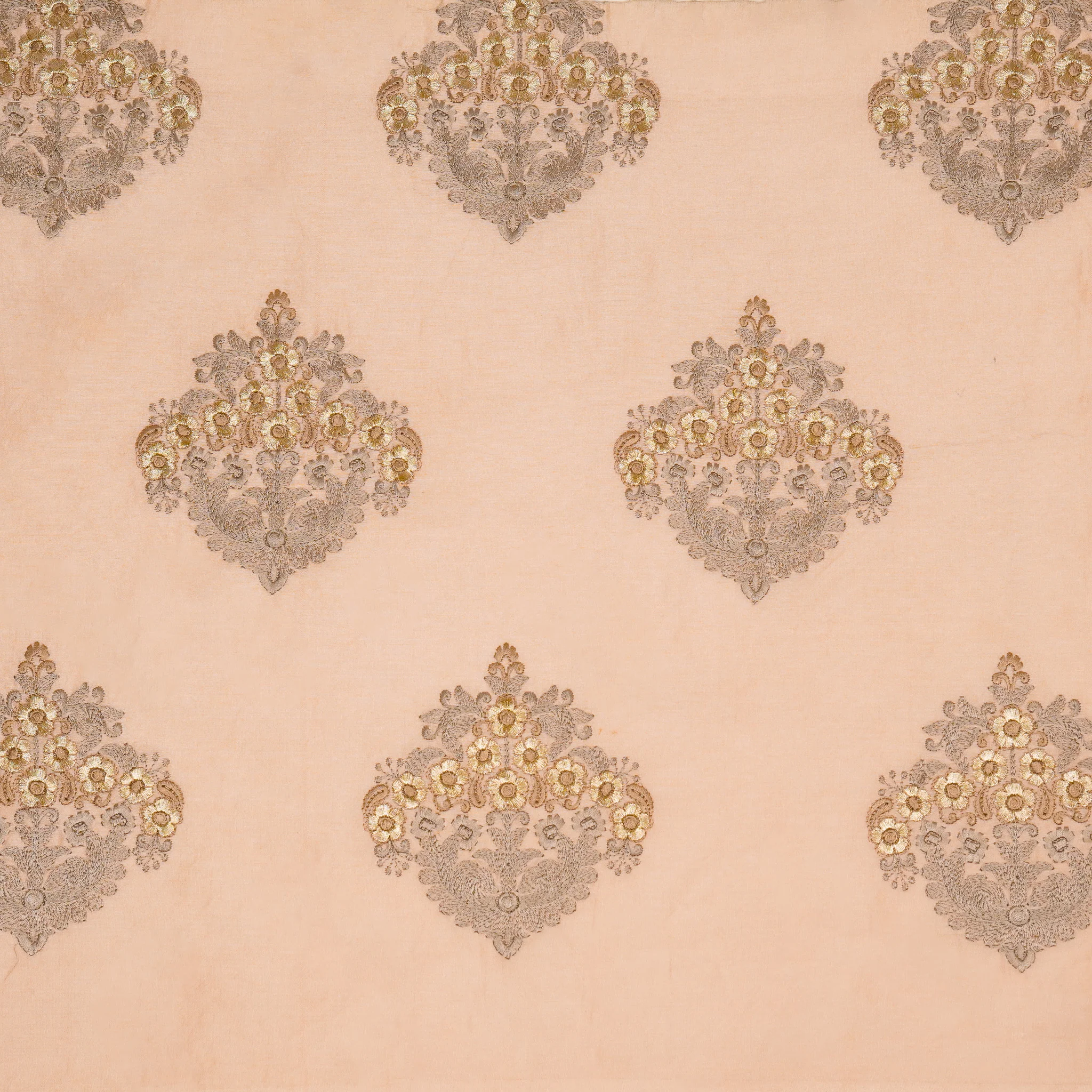 Famya Peach Chanderi Embroidered Fabric in Buta Pattern - Image 3