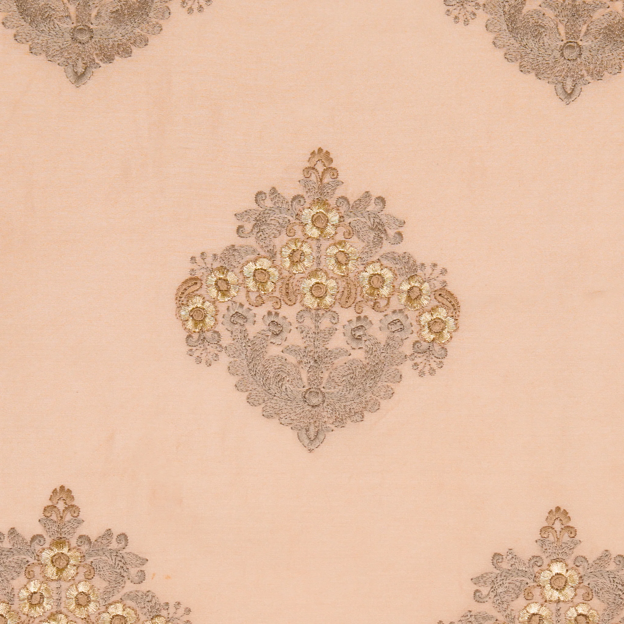 Famya Peach Chanderi Embroidered Fabric in Buta Pattern - Image 4