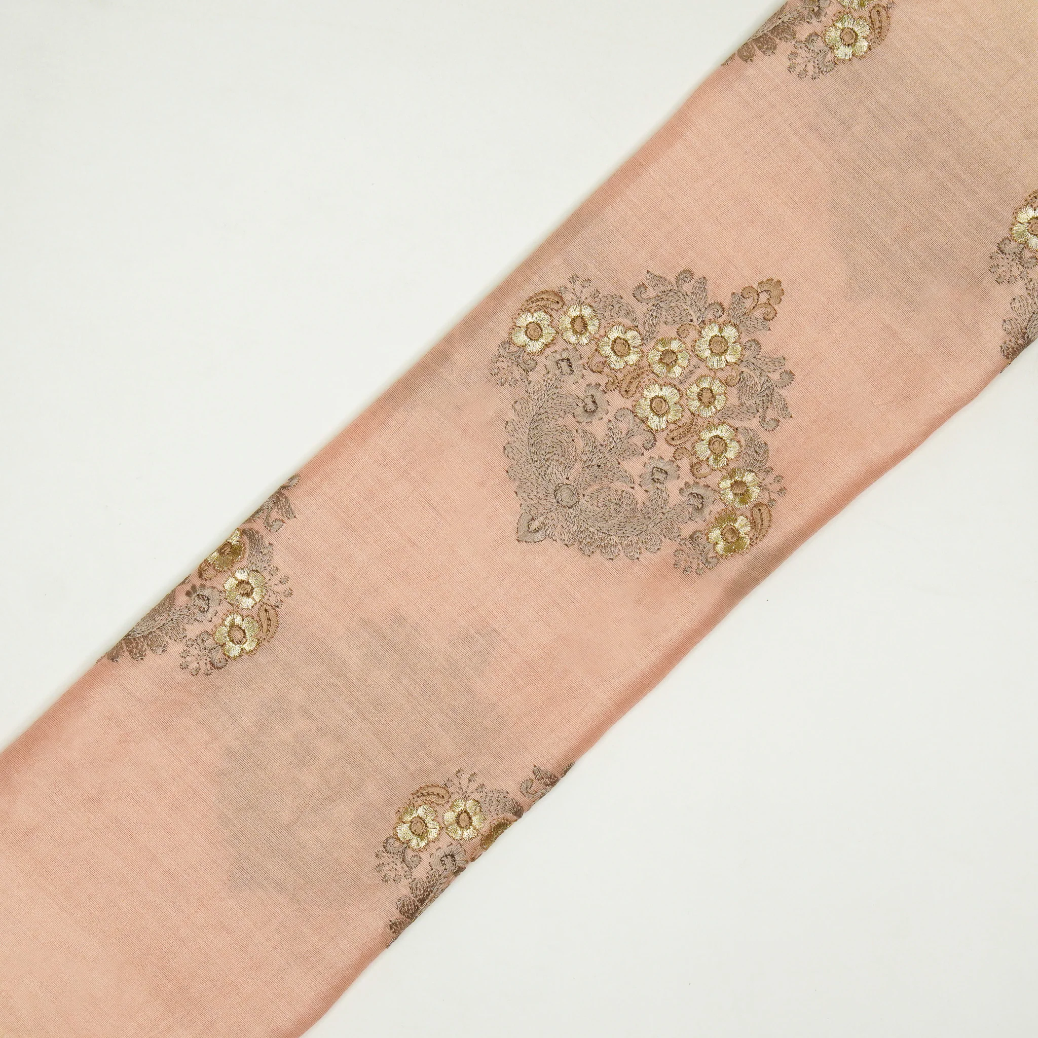 Famya Peach Chanderi Embroidered Fabric in Buta Pattern - Image 5