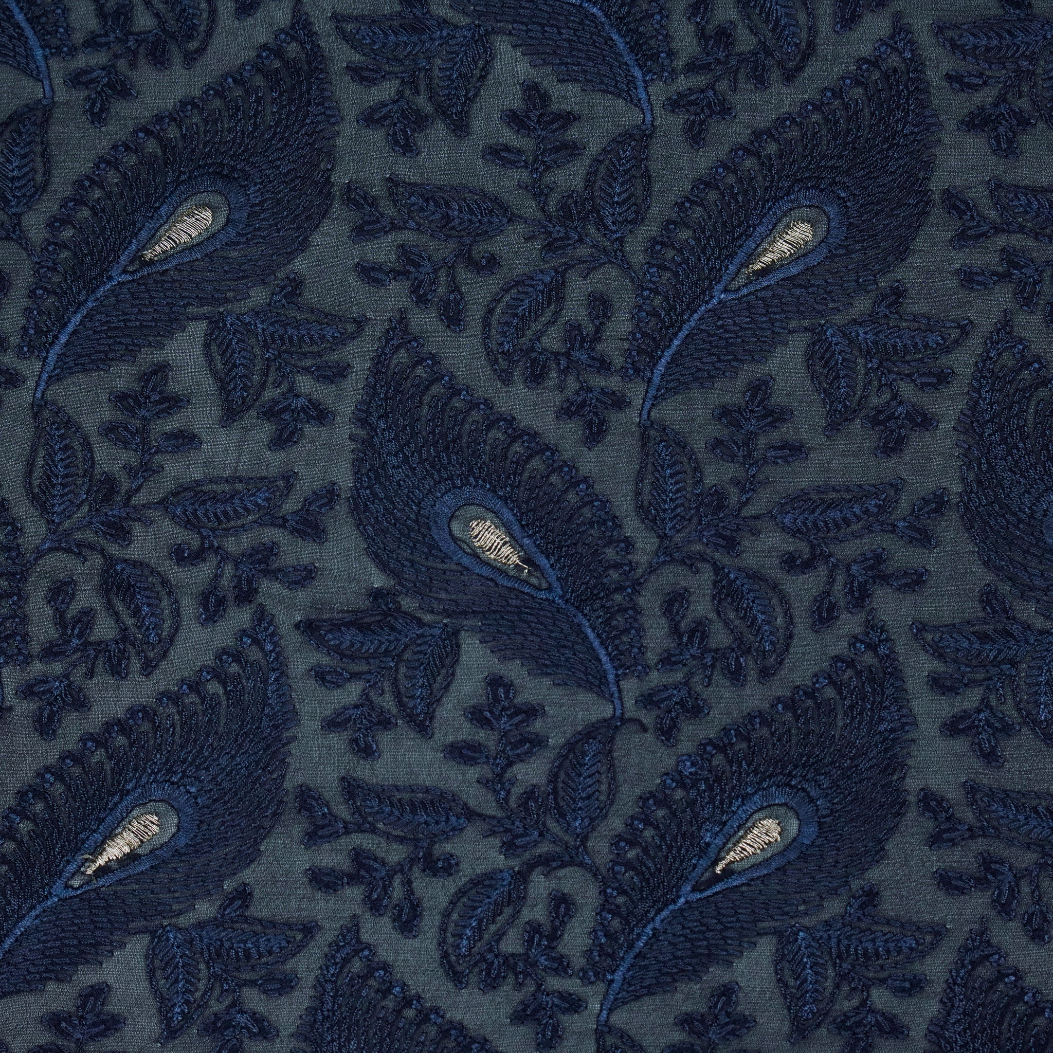 Fawyat Navy Blue Viscose Georgette Embroidered Fabric in Jaal Pattern - Image 3