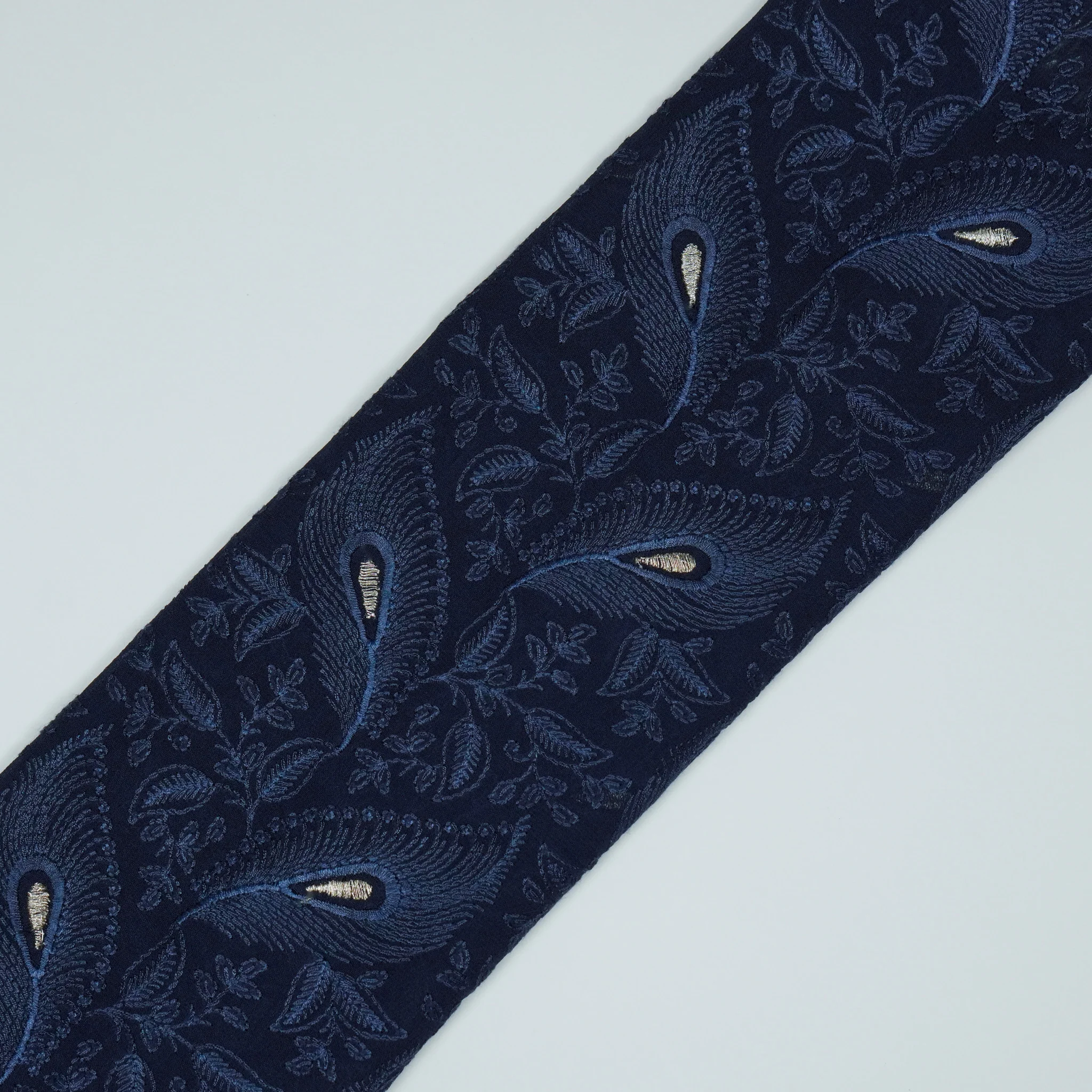 Fawyat Navy Blue Viscose Georgette Embroidered Fabric in Jaal Pattern - Image 4