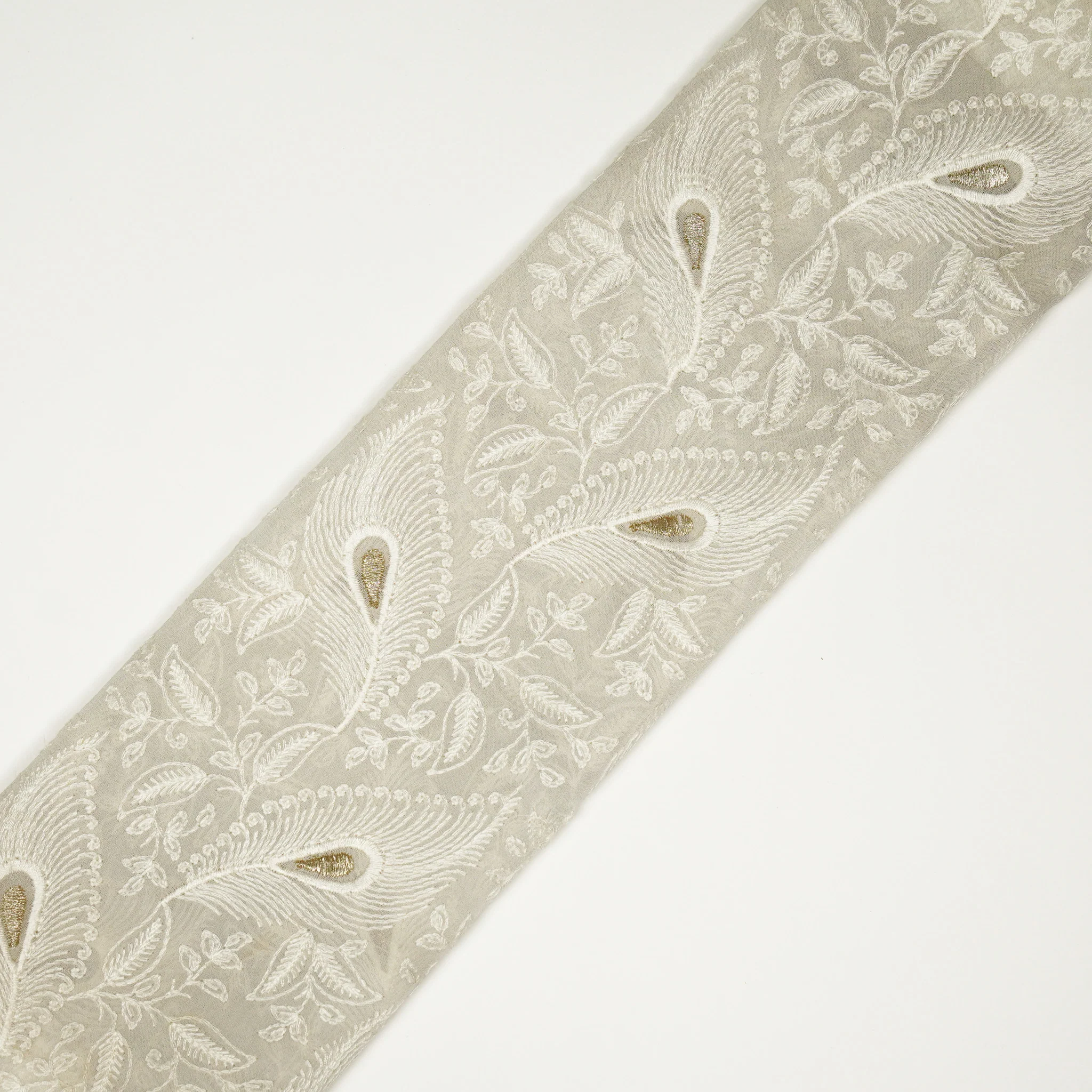 Fawyat White Viscose Georgette Embroidered Fabric in Jaal Pattern - Image 4