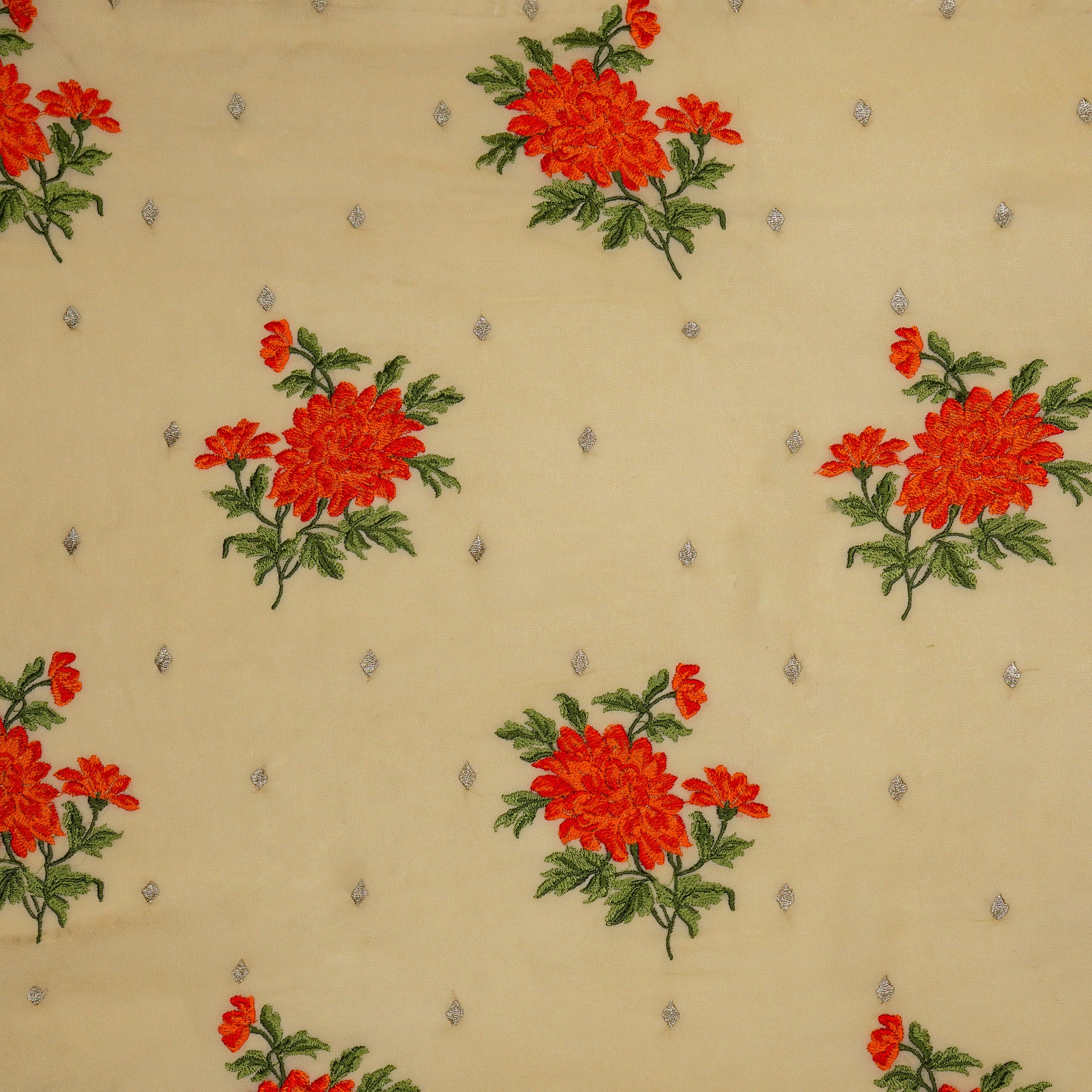 Finna Beige Viscose Georgette Embroidered Fabric in Buta Pattern - Image 2