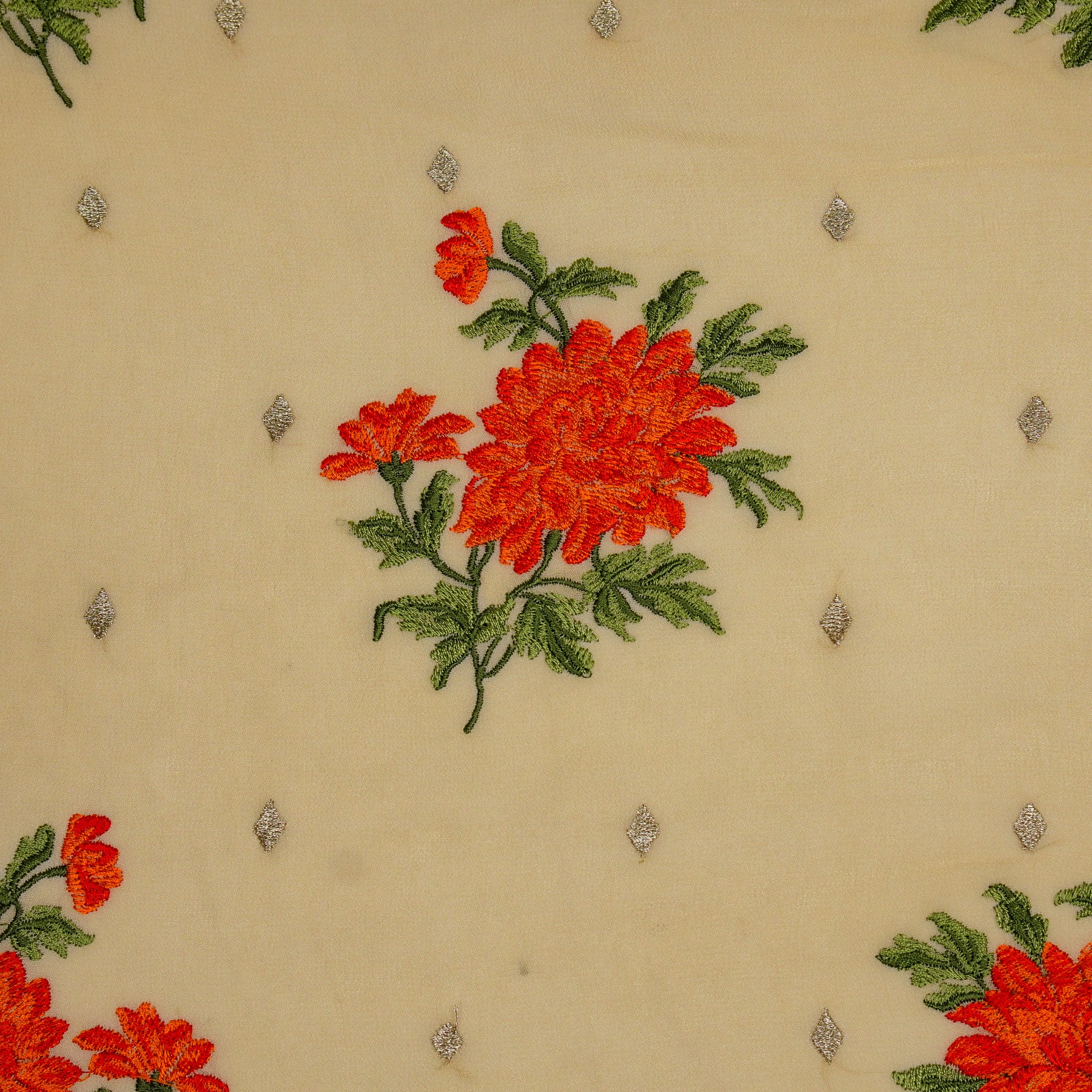 Finna Beige Viscose Georgette Embroidered Fabric in Buta Pattern - Image 3