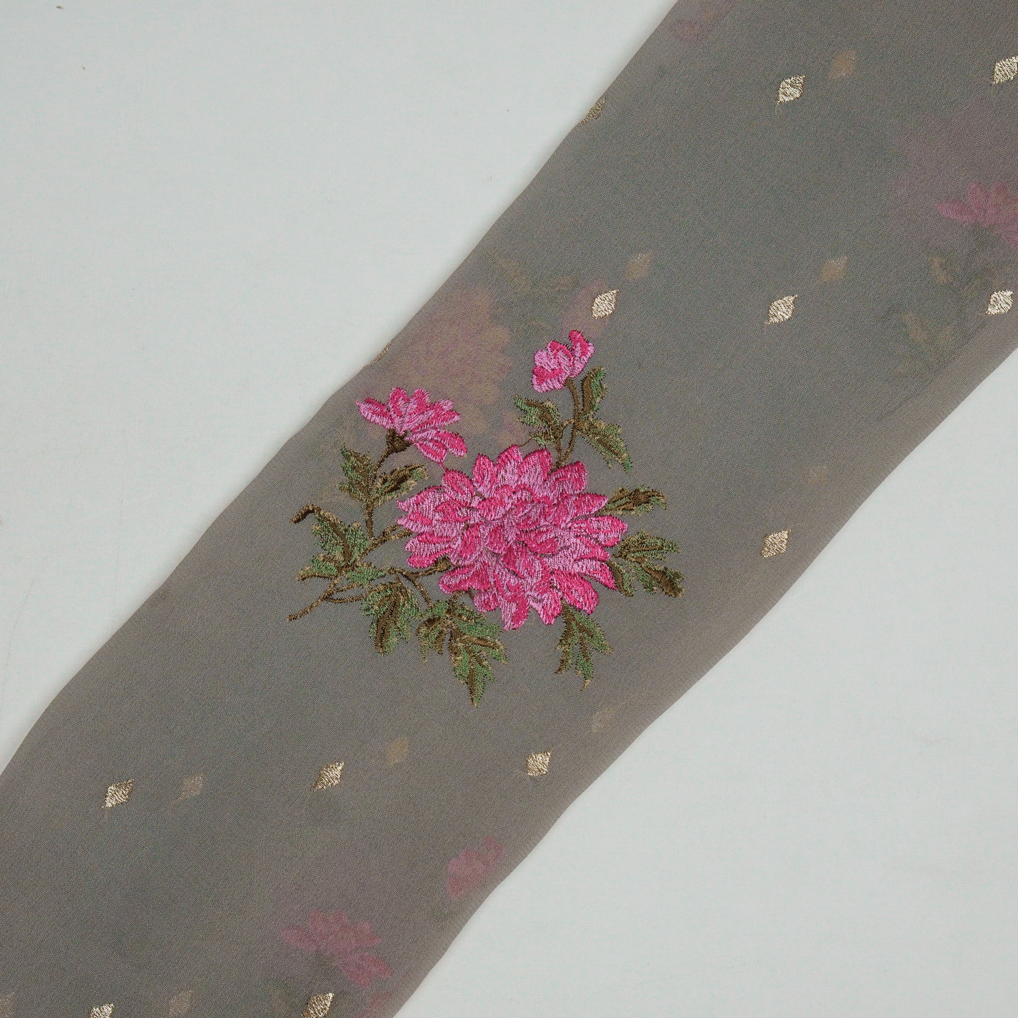 Finna Grey Viscose Georgette Embroidered Fabric in Buta Pattern - Image 4
