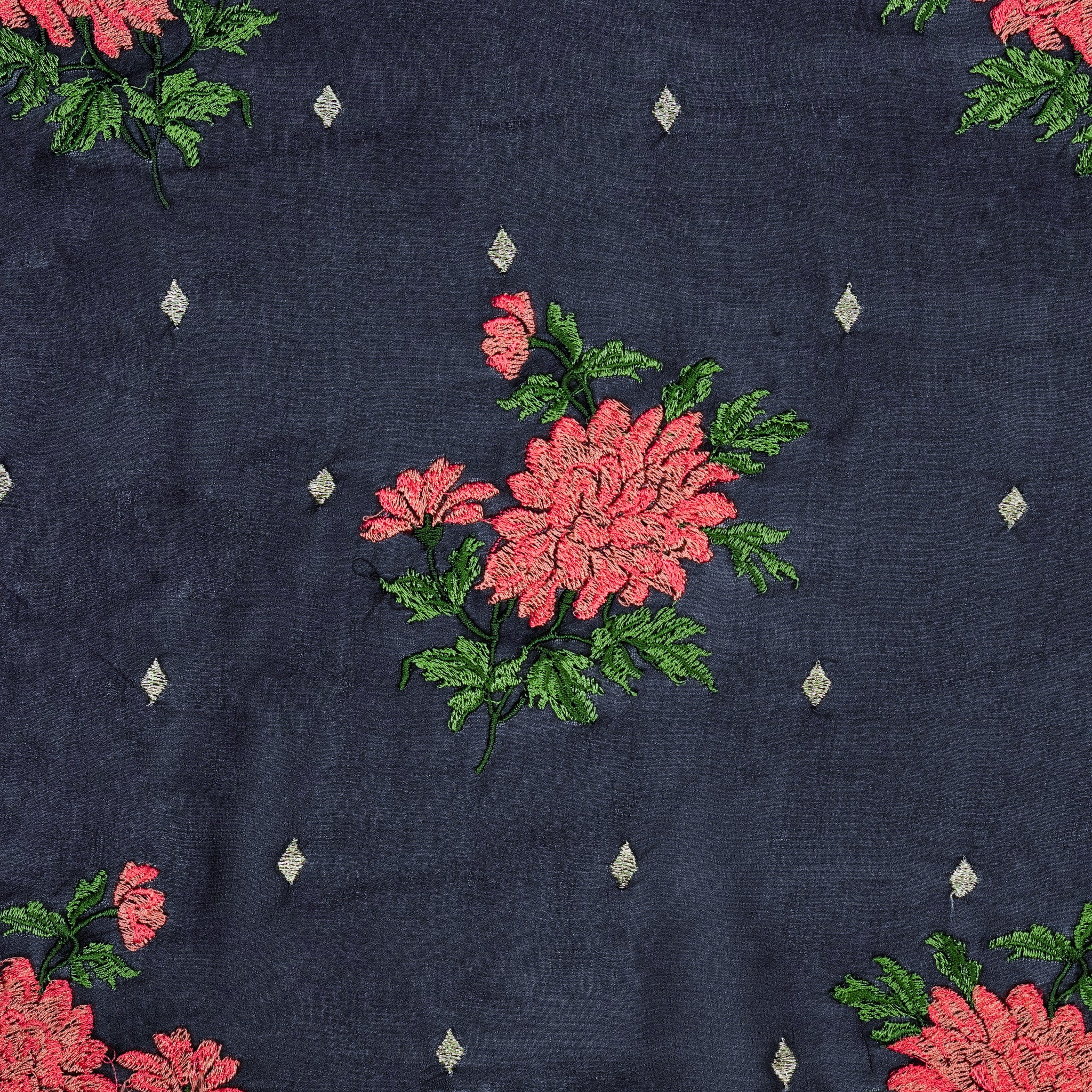 Finna Navy Blue Viscose Georgette Embroidered Fabric in Buta Pattern - Image 3