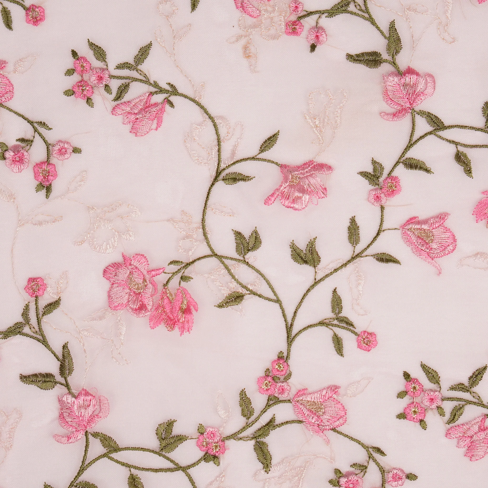 Fiza Baby Pink Viscose Organza Embroidered Fabric in Jaal Pattern - Image 3