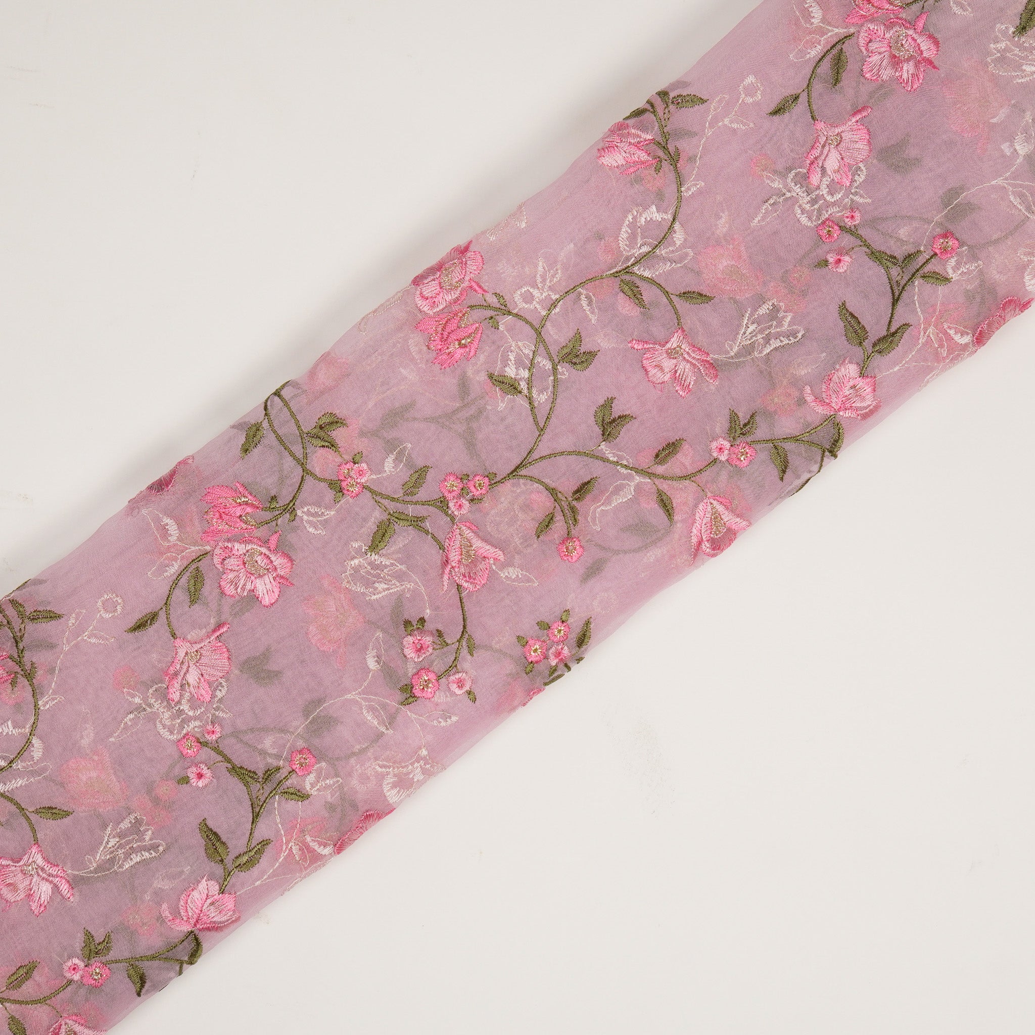 Fiza Baby Pink Viscose Organza Embroidered Fabric in Jaal Pattern - Image 4