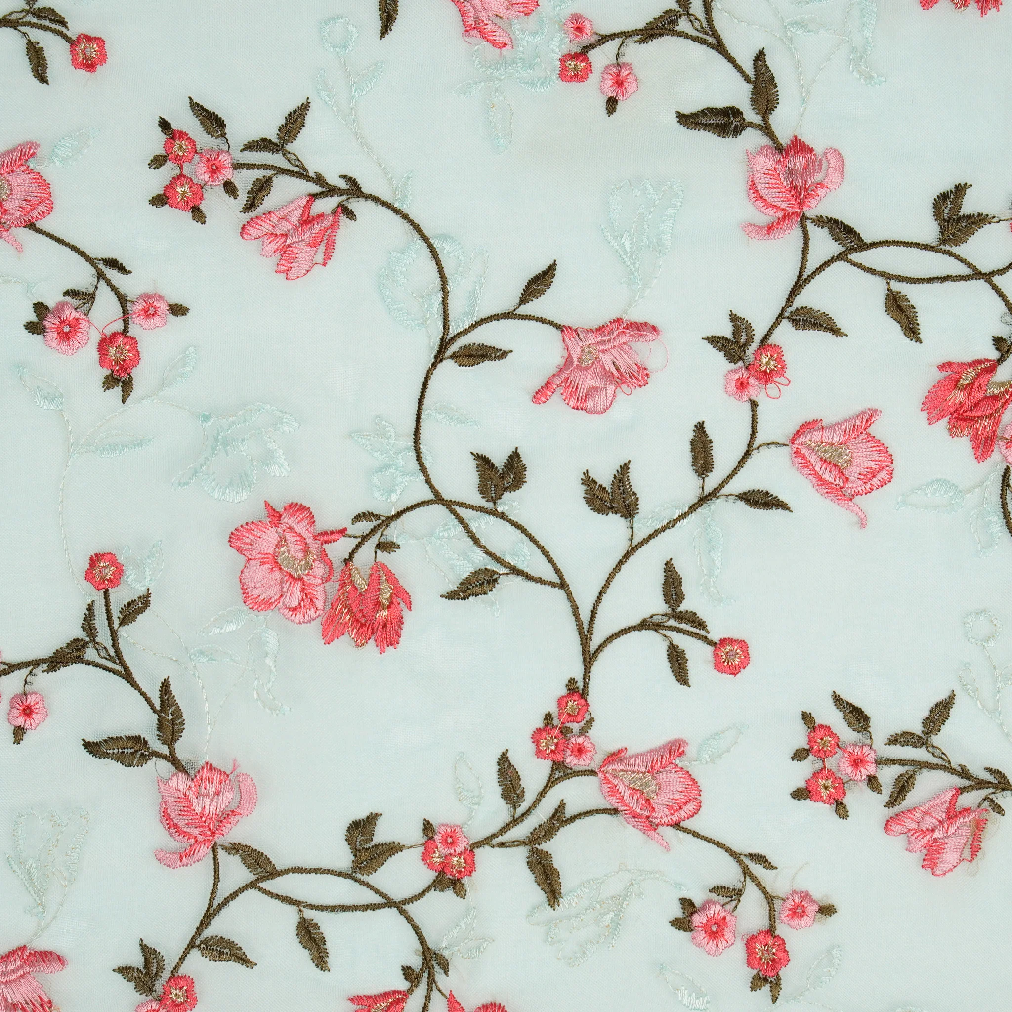 Fiza Sea Green Viscose Organza Embroidered Fabric in Jaal Pattern - Image 3
