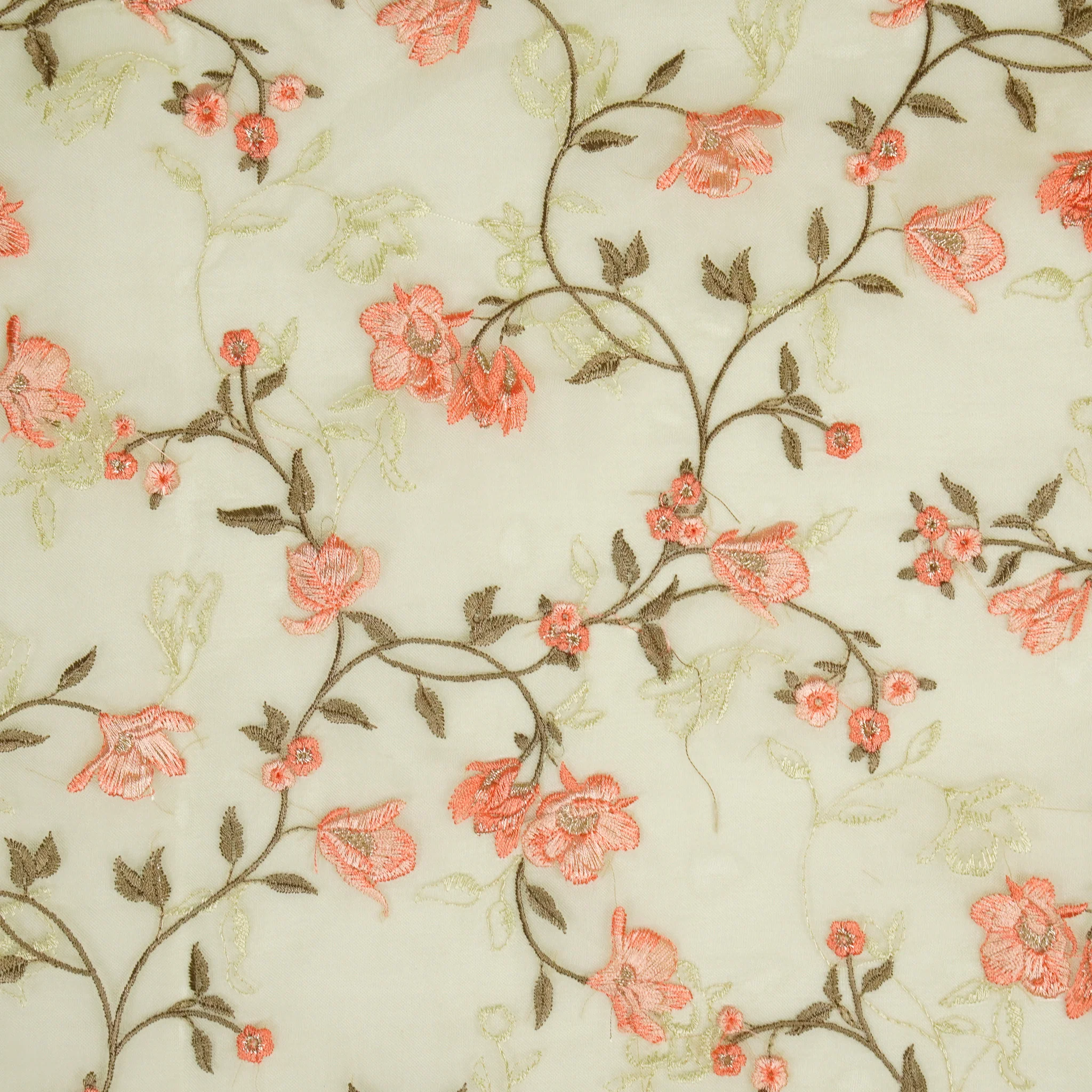 Fiza Sea Green Viscose Organza Embroidered Fabric in Jaal Pattern - Image 3