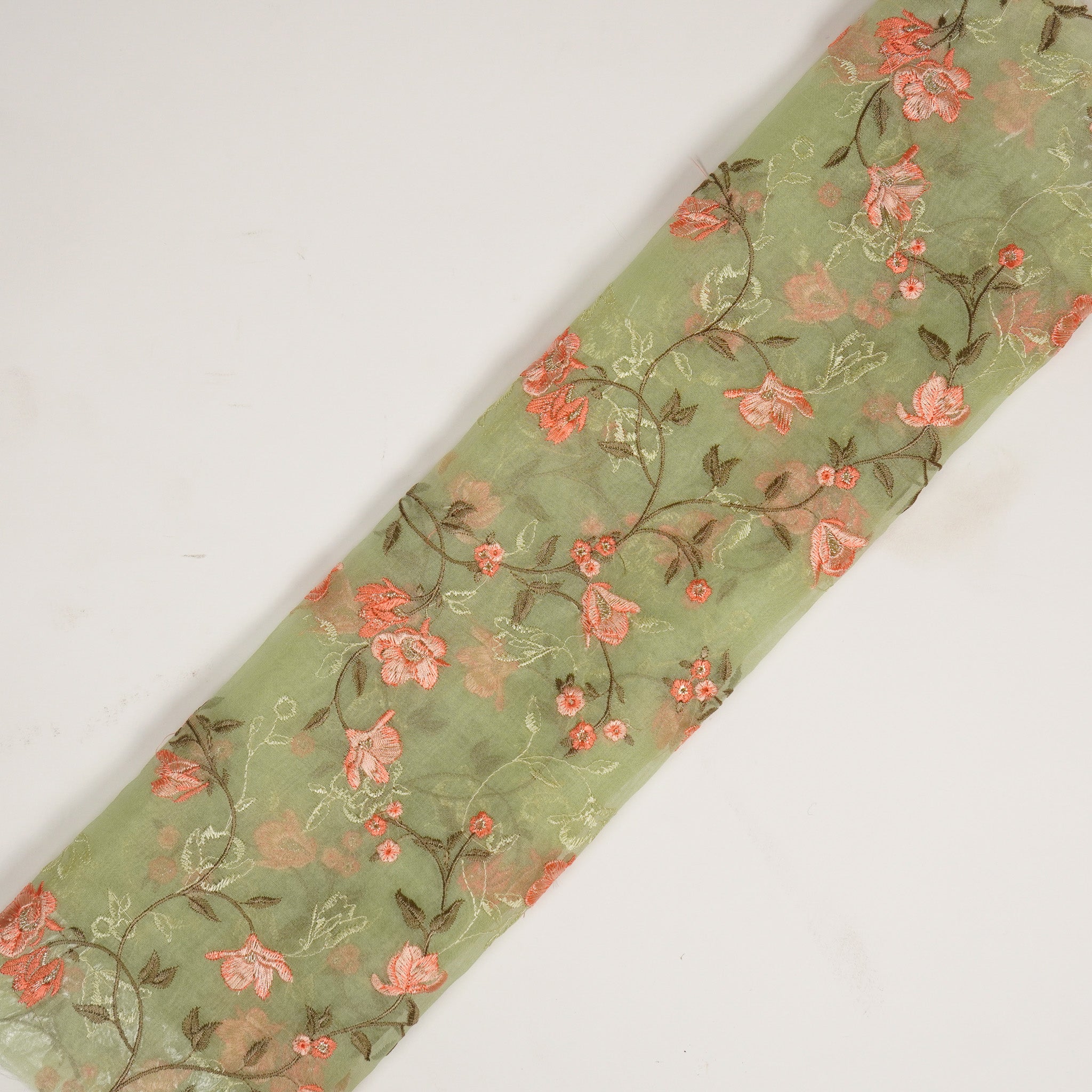 Fiza Sea Green Viscose Organza Embroidered Fabric in Jaal Pattern - Image 4