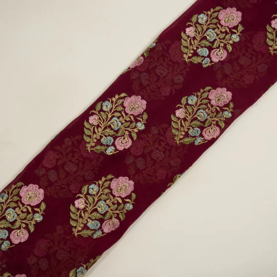 Haima Magenta Viscose Georgette Embroidered Fabric in Buta Pattern - Image 4