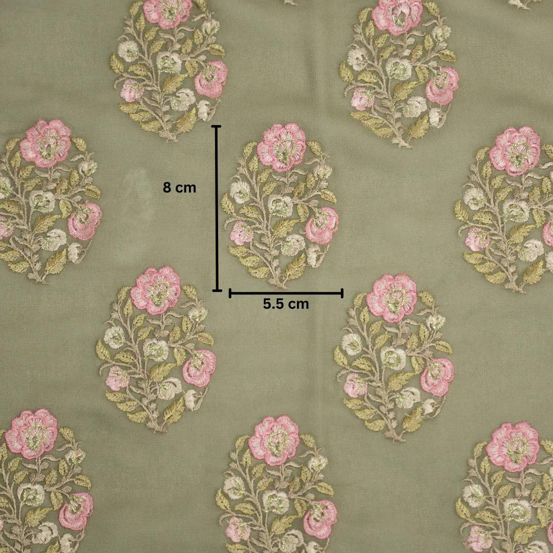 Haima Mouse Viscose Georgette Embroidered Fabric in Buta Pattern - Image 3