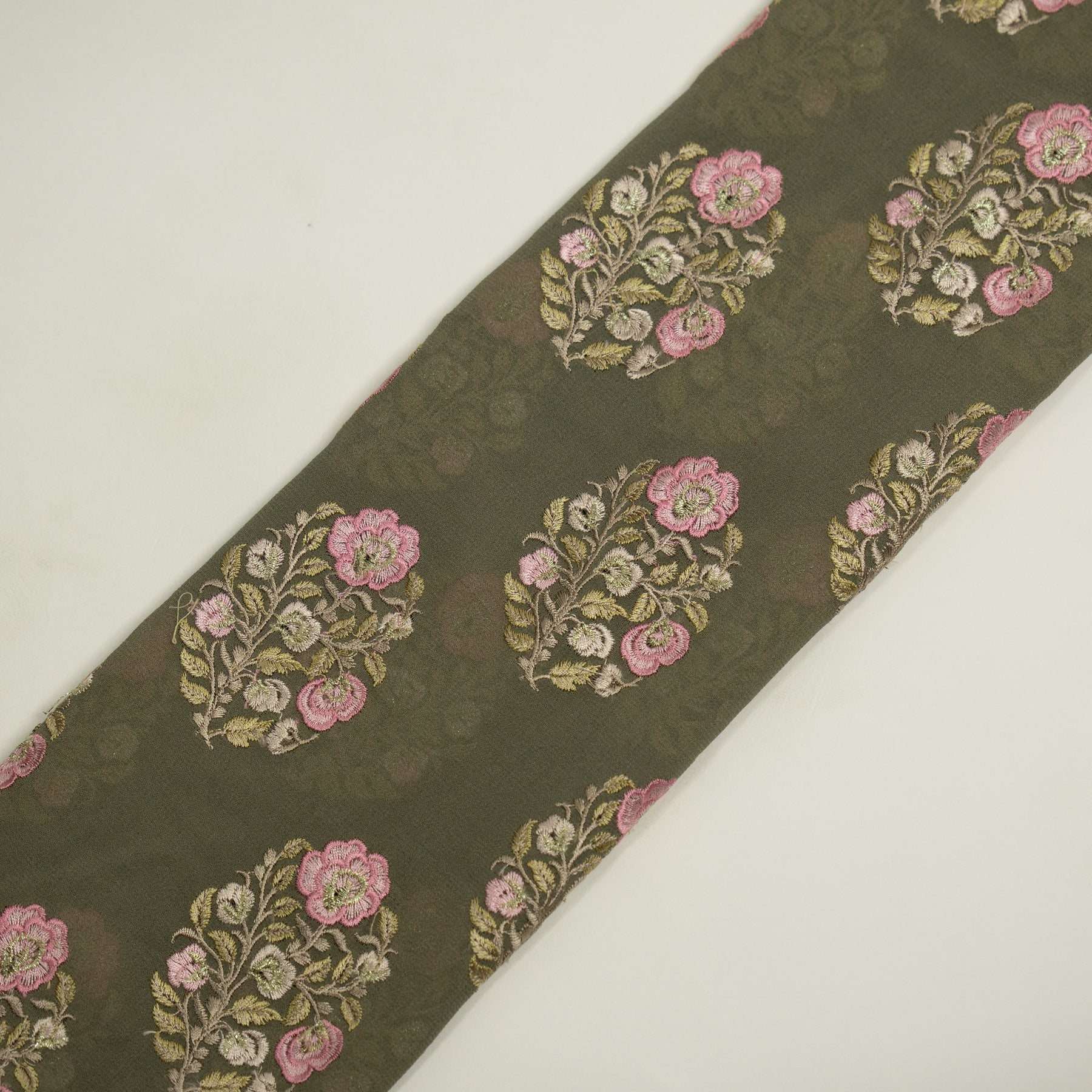 Haima Mouse Viscose Georgette Embroidered Fabric in Buta Pattern - Image 4