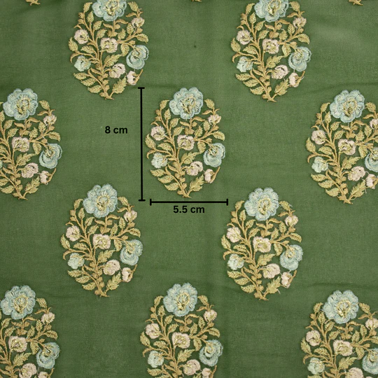 Haima Pine Green Viscose Georgette Embroidered Fabric in Buta Pattern - Image 3