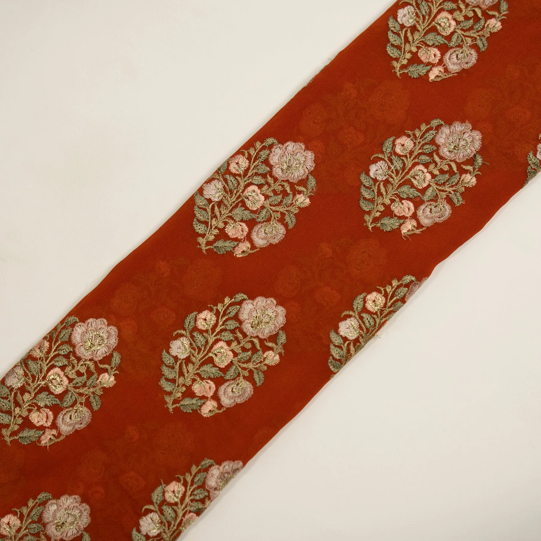Haima Red Viscose Georgette Embroidered Fabric in Buta Pattern - Image 4