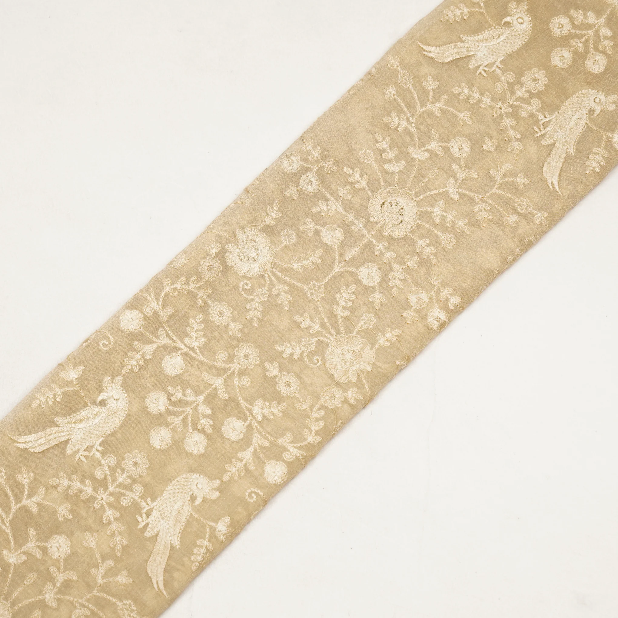 Hasna Beige Viscose Raw Silk Embroidered Fabric in Jaal Pattern - Image 4