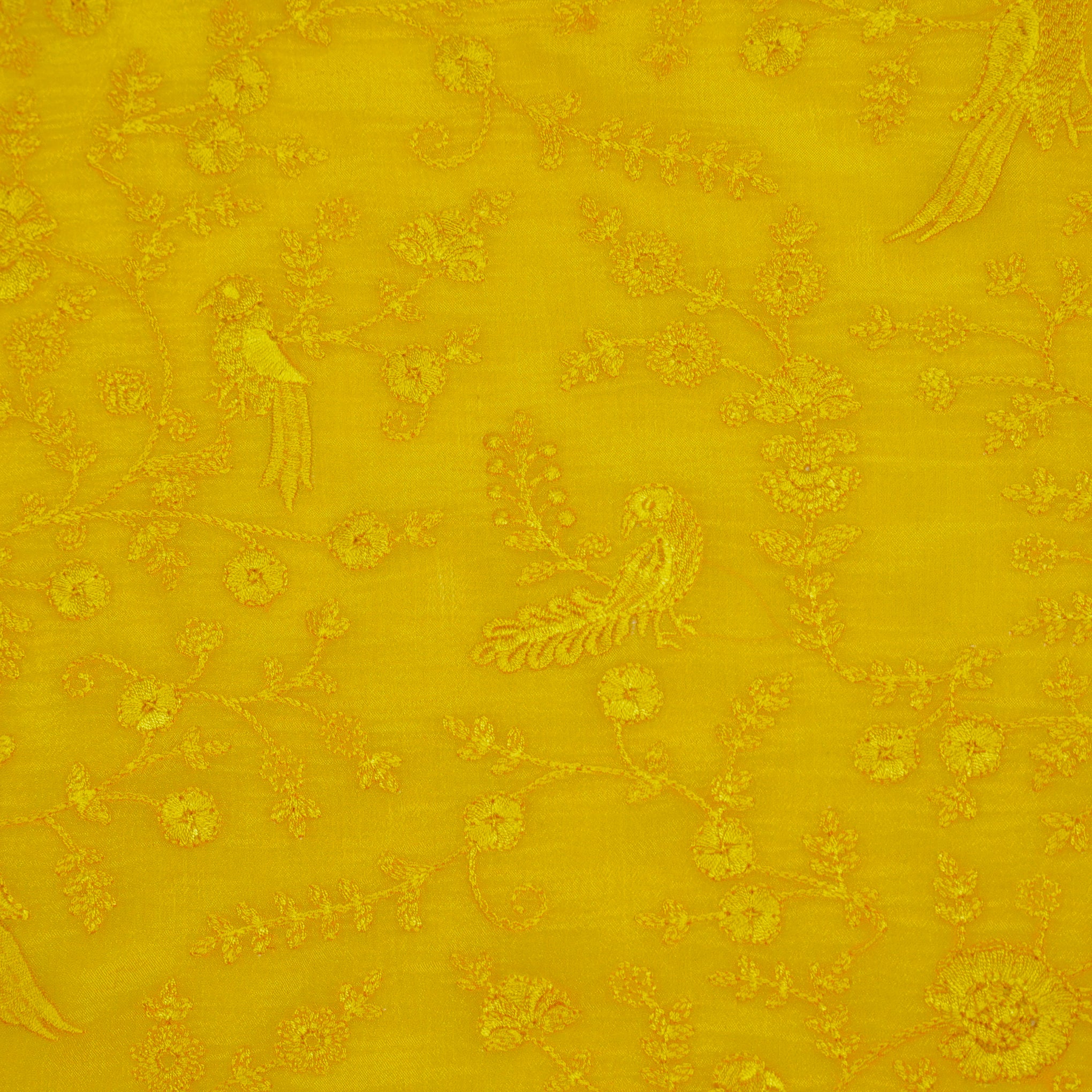Hasna Gold Viscose Raw Silk Embroidered Fabric in Jaal Pattern - Image 3