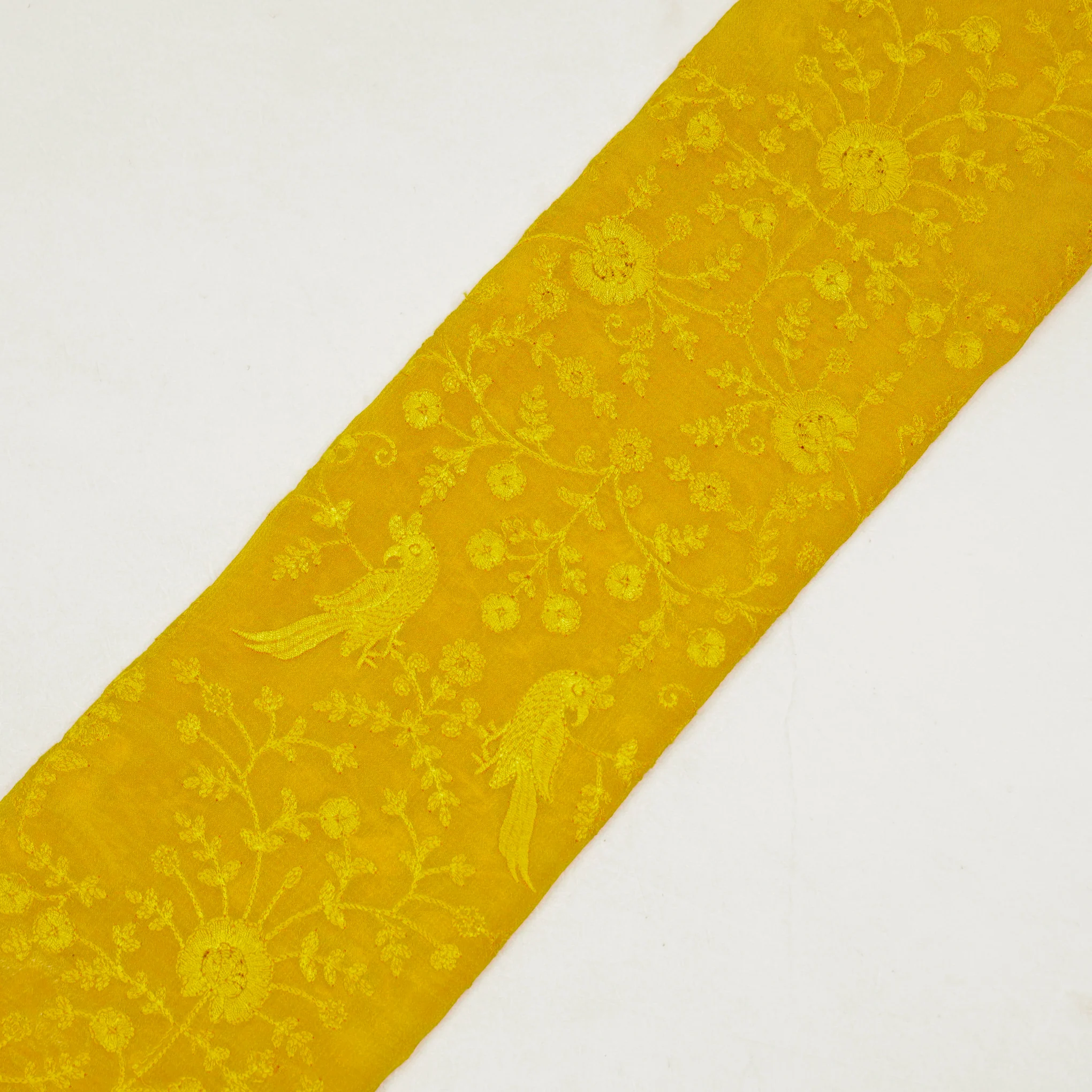 Hasna Gold Viscose Raw Silk Embroidered Fabric in Jaal Pattern - Image 4