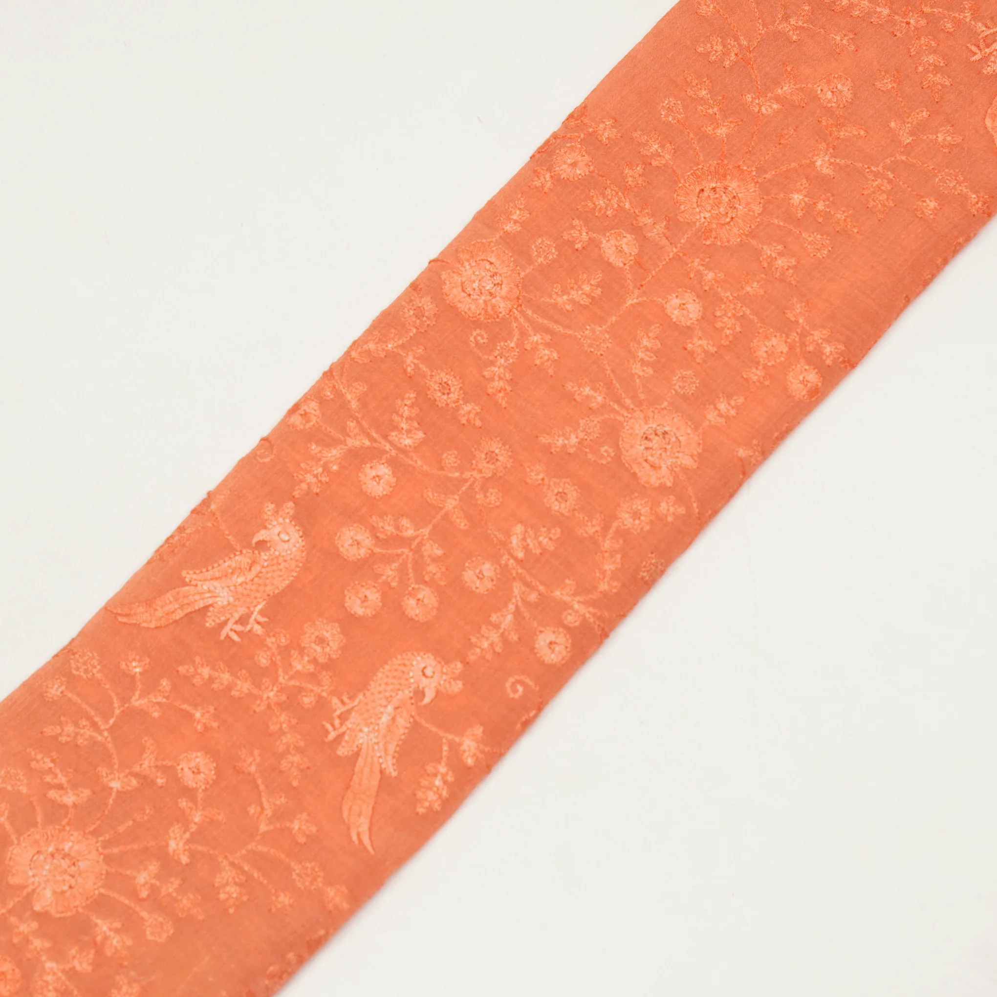 Hasna Peach Viscose Raw Silk Embroidered Fabric in Jaal Pattern - Image 4