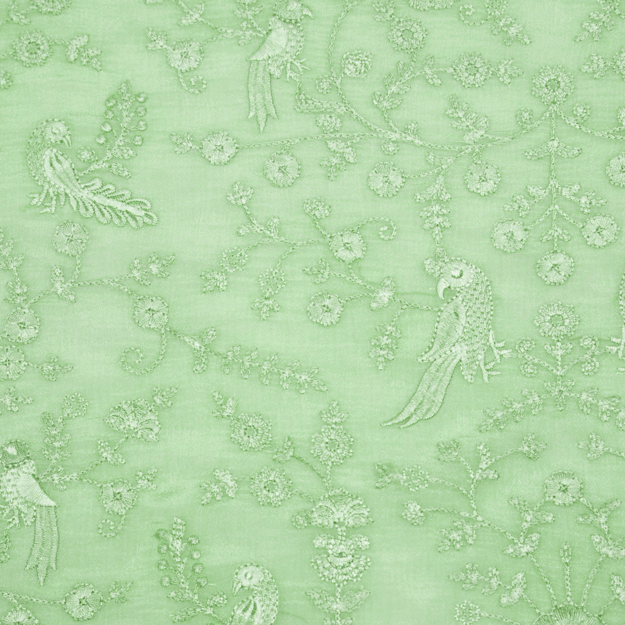 Hasna Sea Green Viscose Raw Silk Embroidered Fabric in Jaal Pattern - Image 3