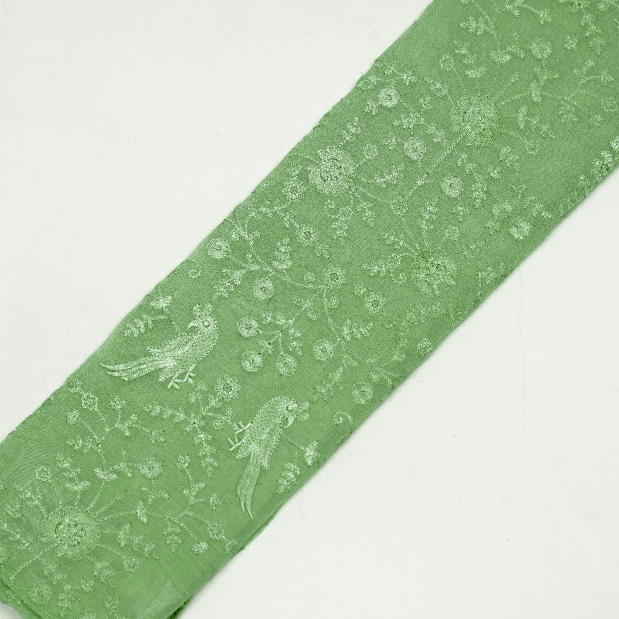 Hasna Sea Green Viscose Raw Silk Embroidered Fabric in Jaal Pattern - Image 4
