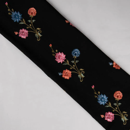 Hemangini Black Cotton Embroidered Fabric in Buta Pattern - Image 4
