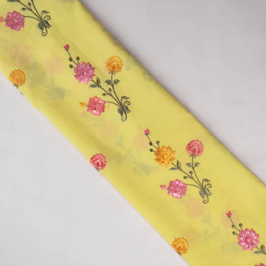 Hemangini Lemon Cotton Embroidered Fabric in Buta Pattern - Image 4